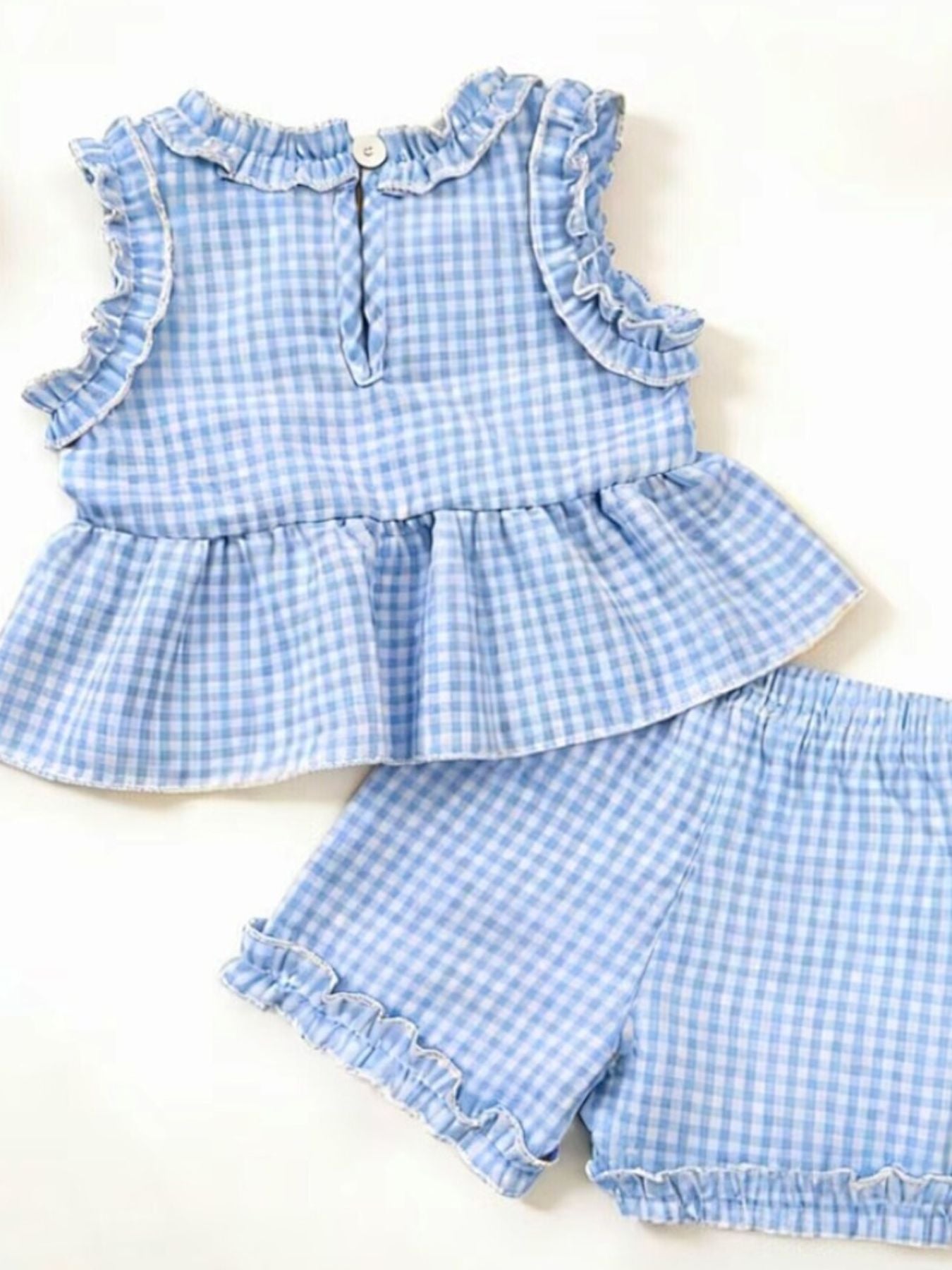Children's Gingham Ruffle Trim Tank Top & Shorts Set