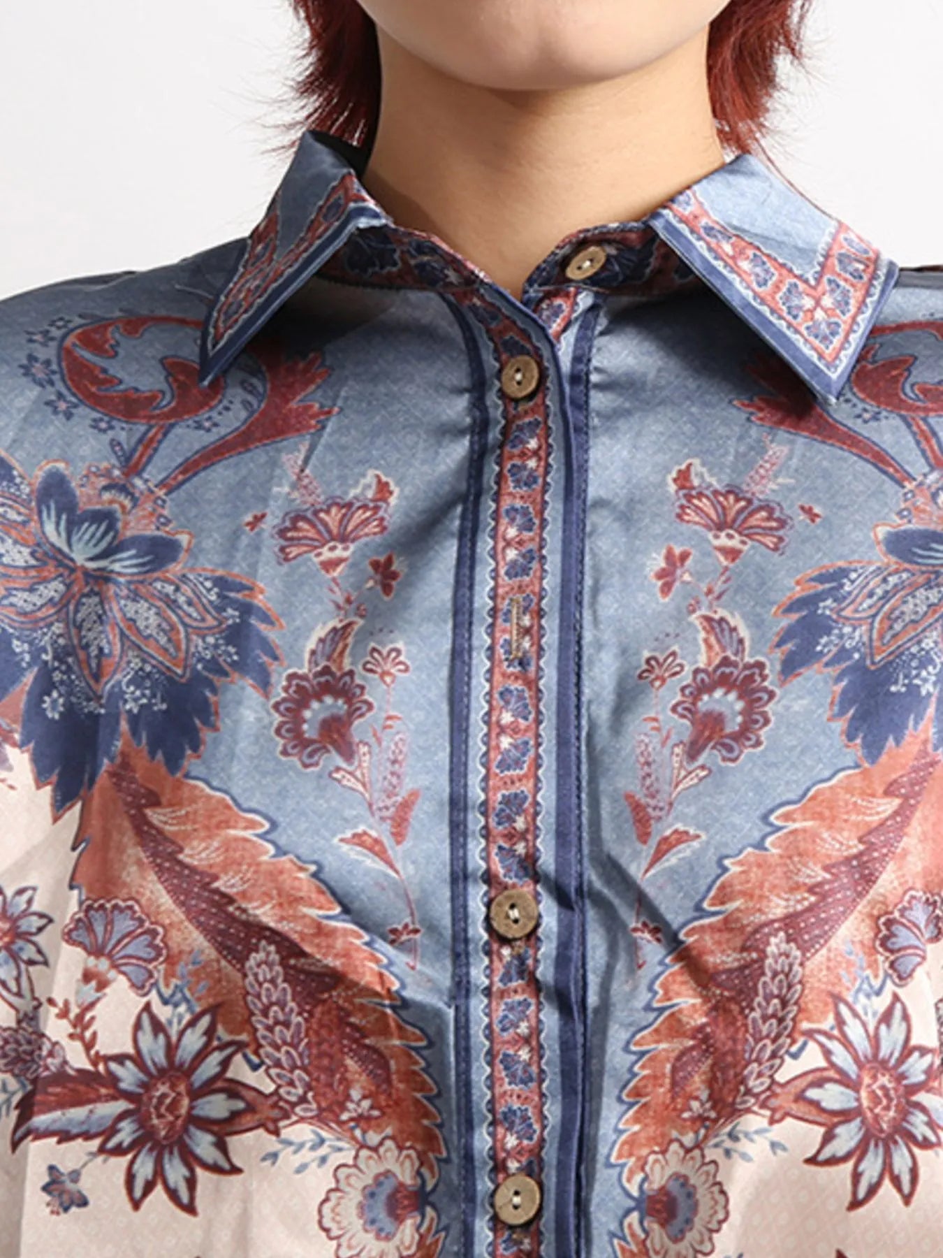 Printed Button Front Long Sleeve Shirt and Shorts Set