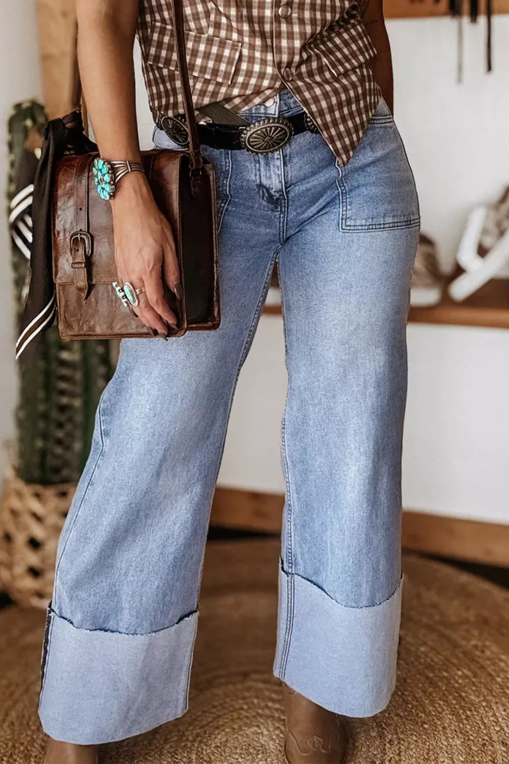 Turn-up Cuffs Loose Jeans