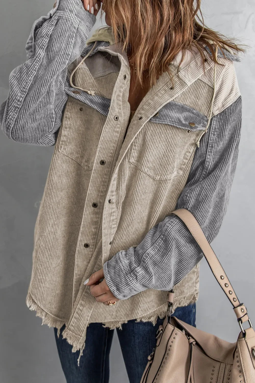 Snap Front Hooded Corduroy Shacket