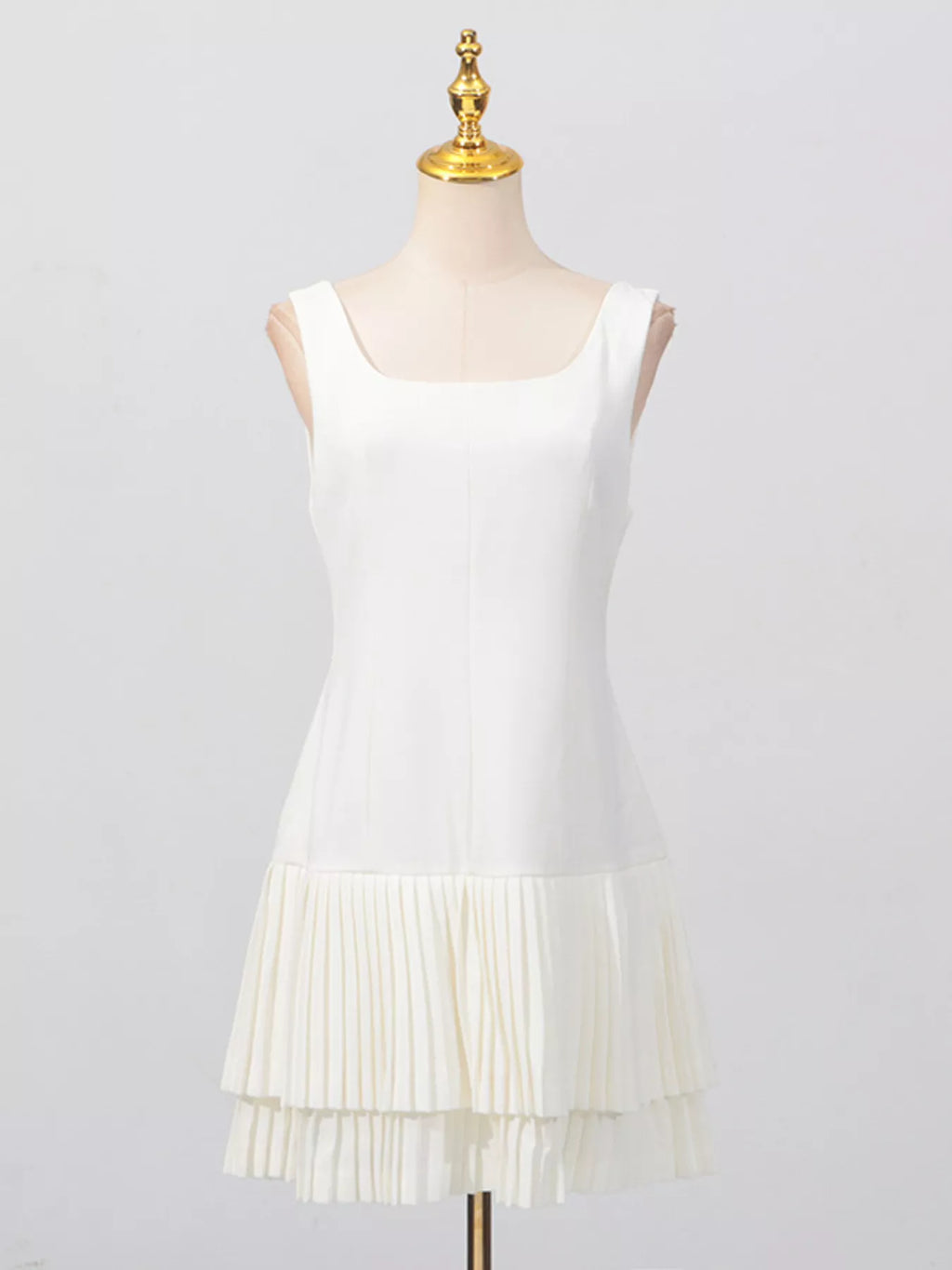 Square Neck Pleated Mini Dress