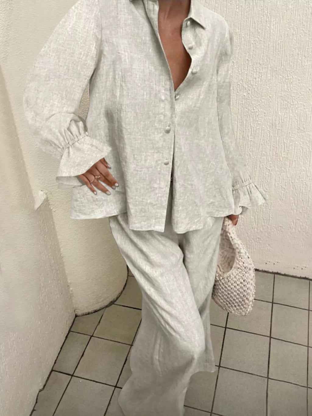 Ruffle Sleeve Shirt and Pants Set