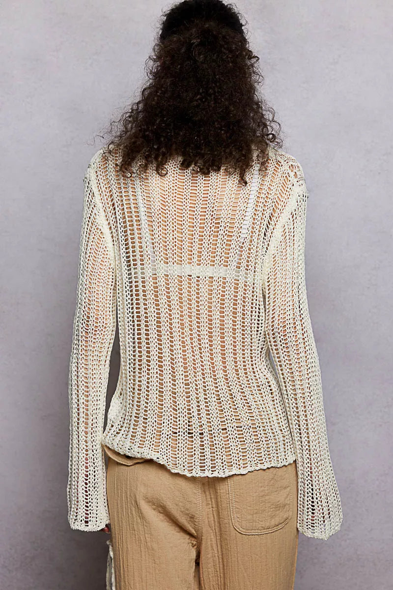 POL Openwork Round Neck Knit Cover Up