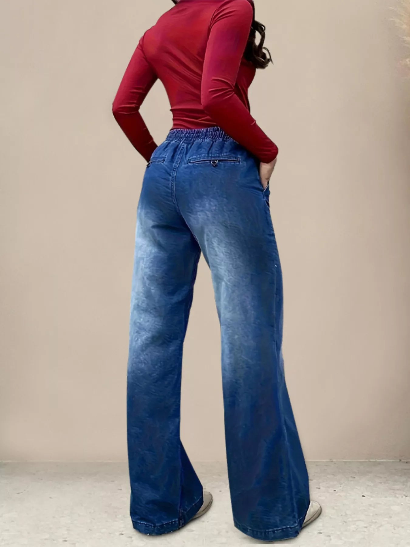 Drawstring Waist Wide Leg Jeans