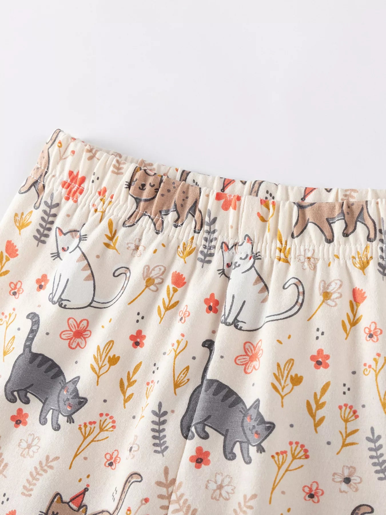 Children's Cat Ruffled Hem Tee and Shorts Set