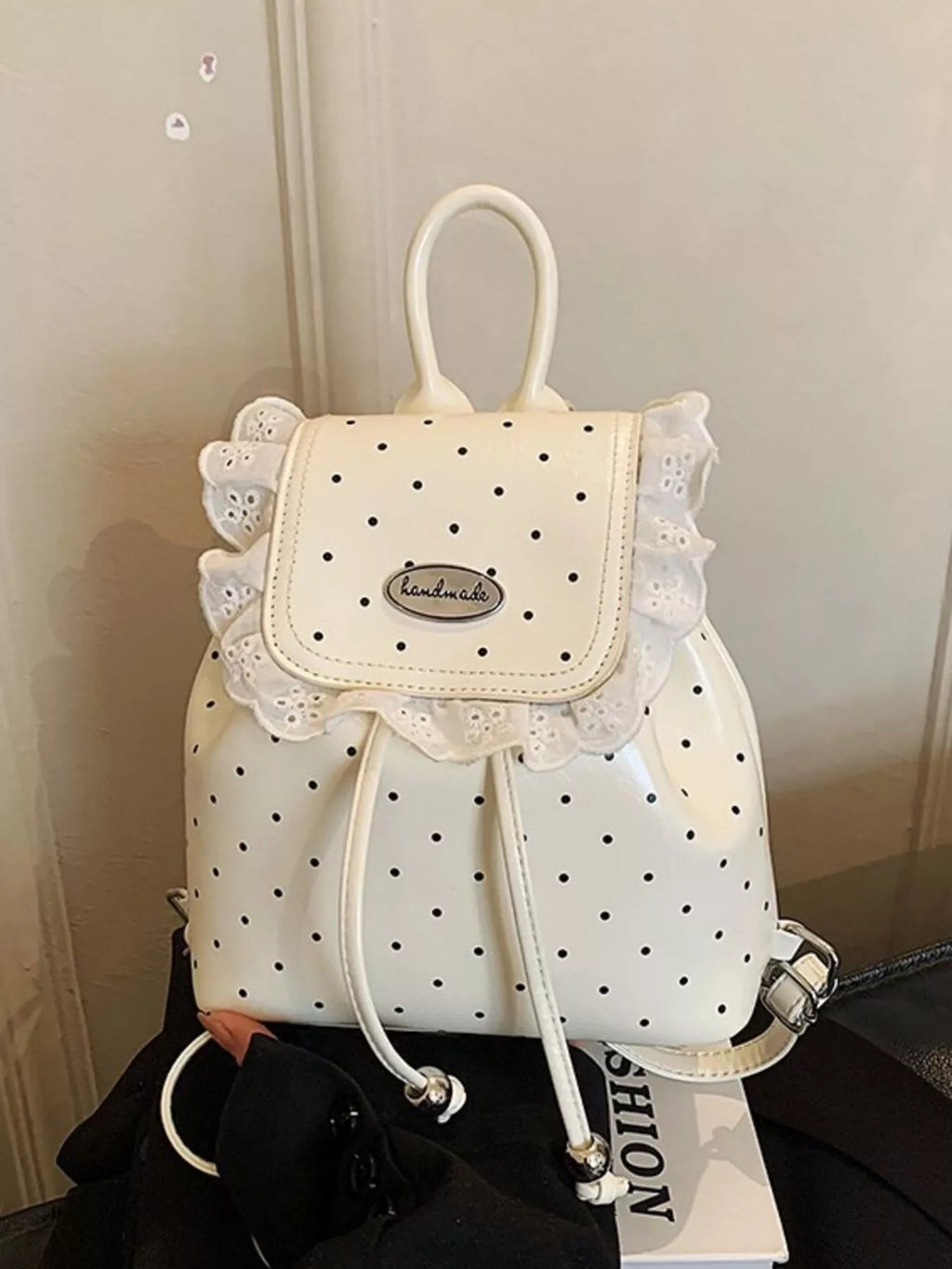 Polka Dot Lace Trim Backpack Bag