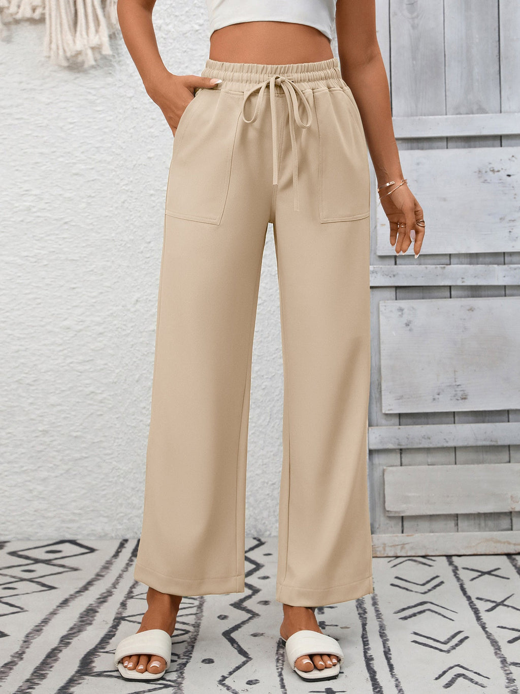 Casual Drawstring Wide Leg Pants