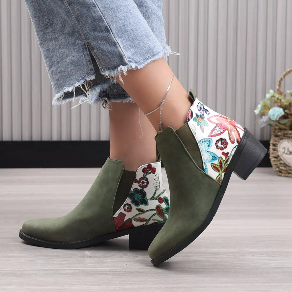 Point Toe Block Heels Ankle Boots
