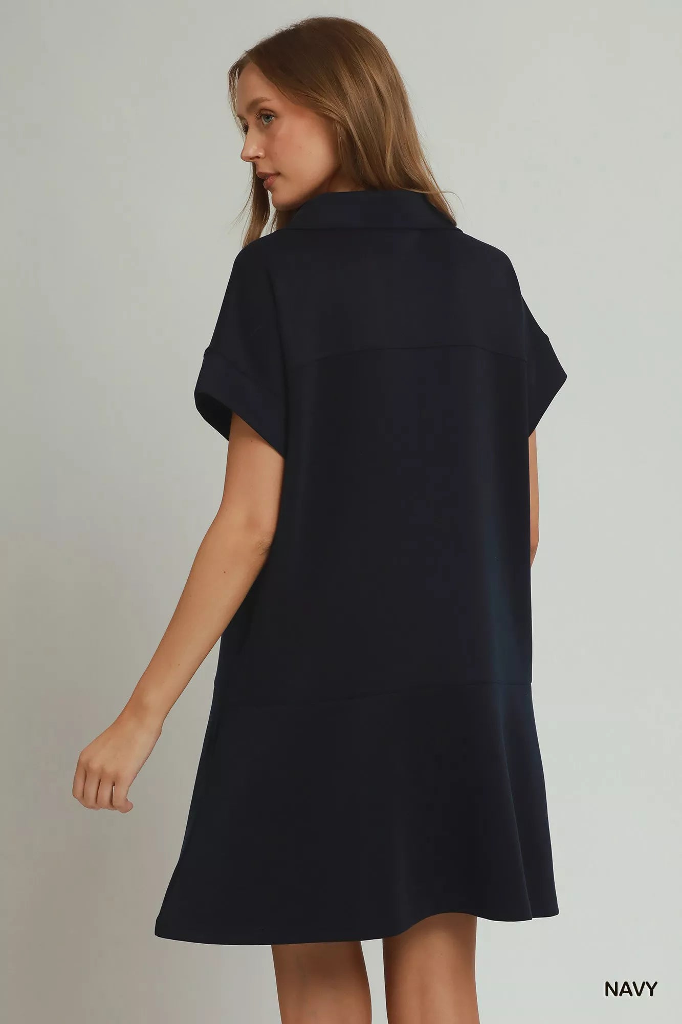 Umgee Collared Quarter Zip Dress with Size Pocket