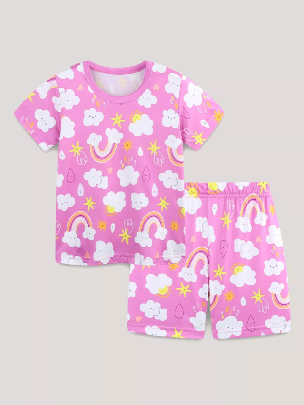 Children's Rainbow Cloud Print Tee and Shorts Set