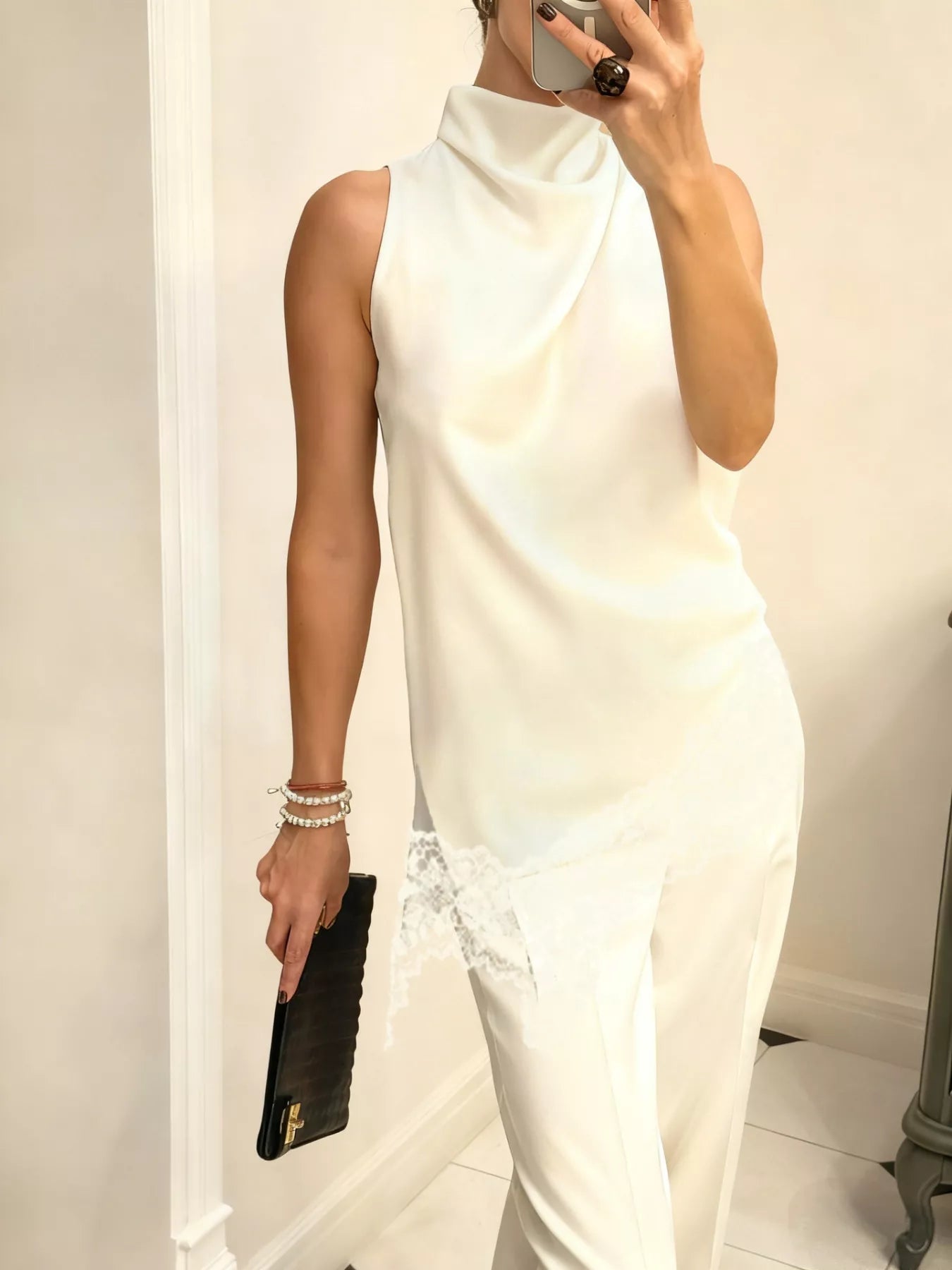 High Neck Lace Trim Cami