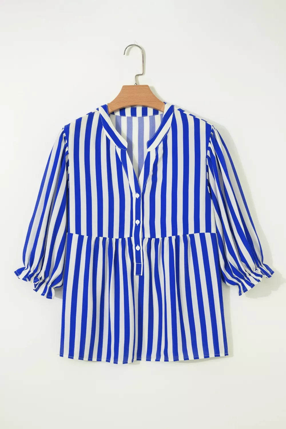Stripe Balloon Sleeve Loose Button Up Shirt