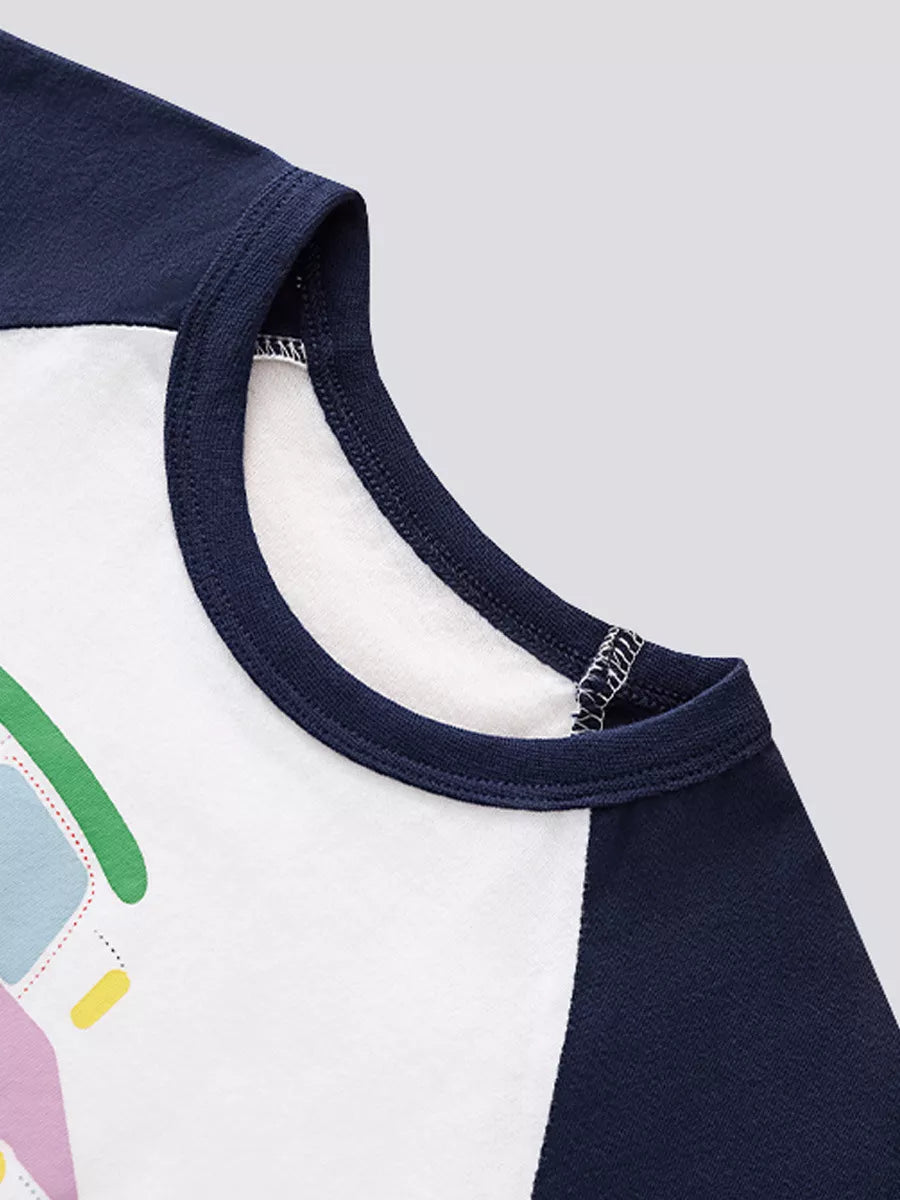 Children's Cartoon Tractor Raglan Sleeve T-Shirt