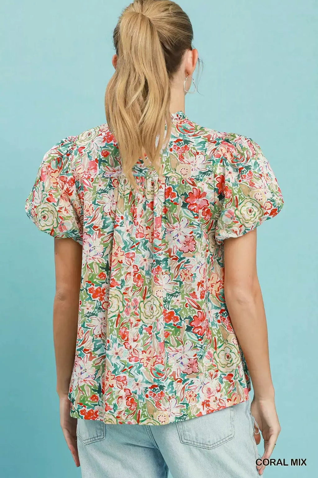 Umgee Floral Puff Sleeve Blouse
