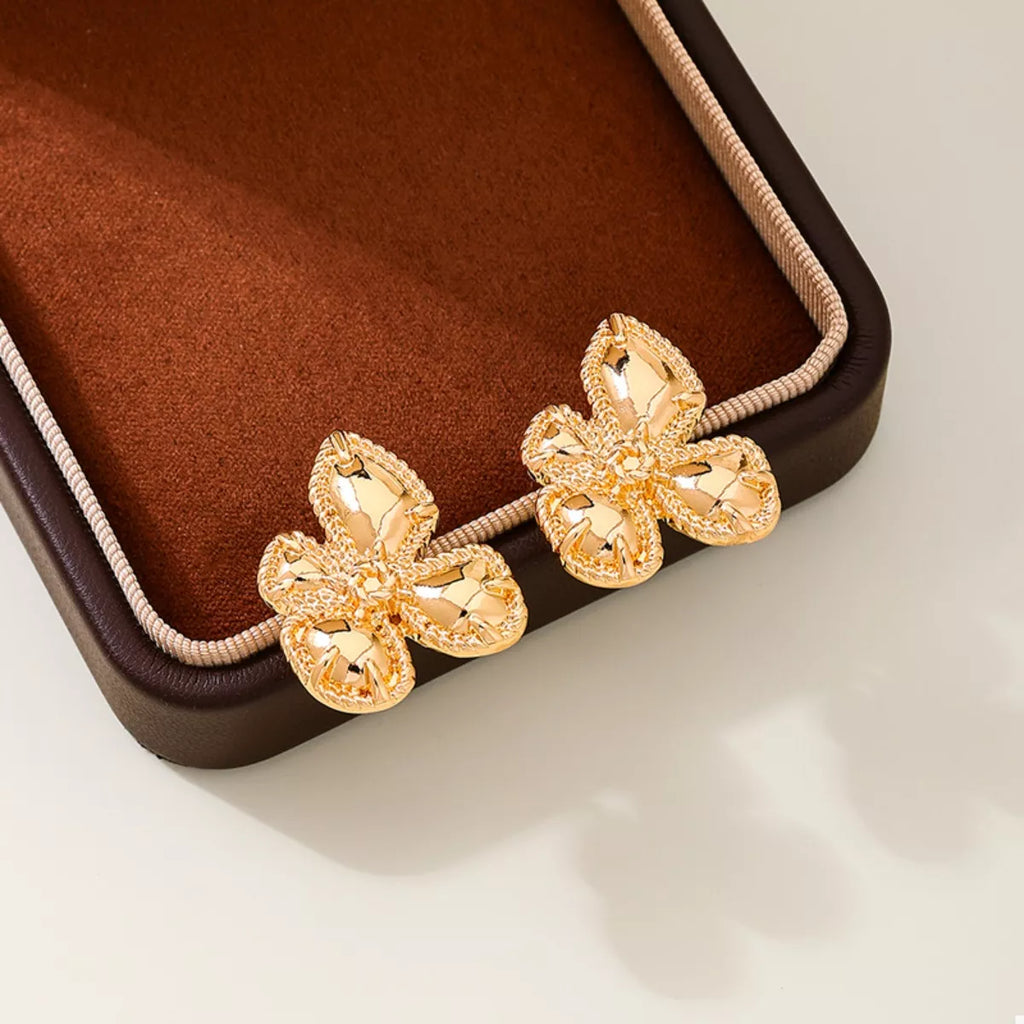 18K Gold-Plated Alloy Flower Stud Earrings