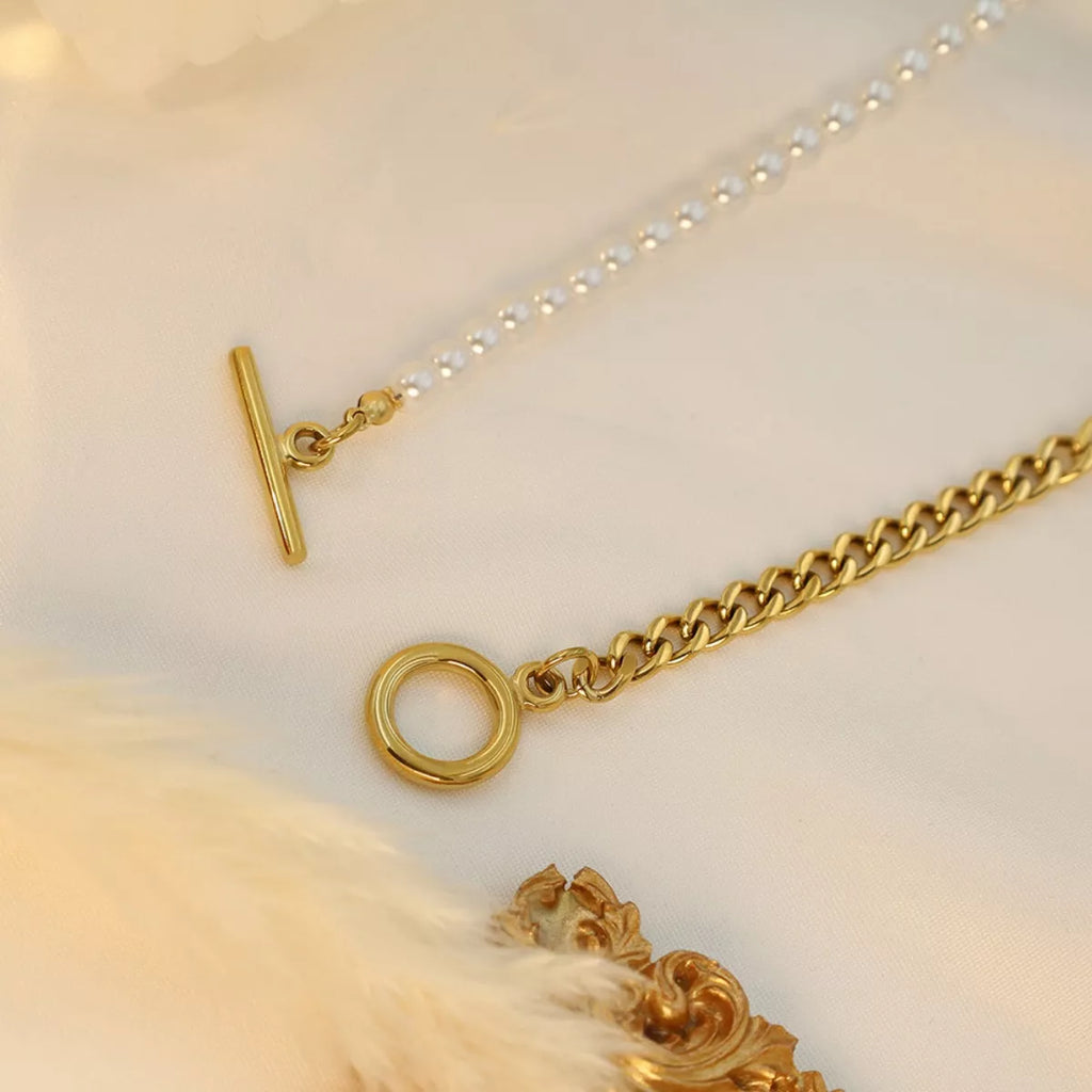 18K Gold-Plated Pearl Toggle Necklace