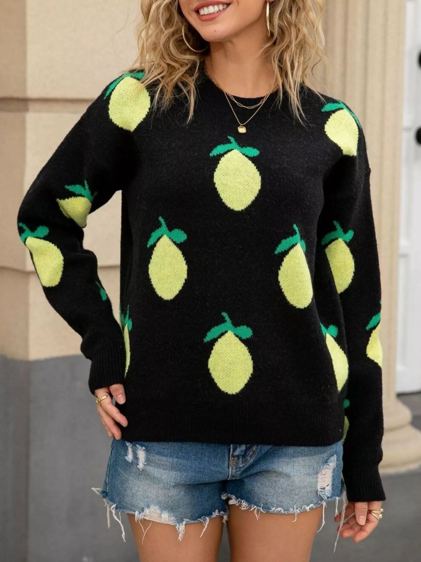 Lemon Crew Neck Round Neck Sweater