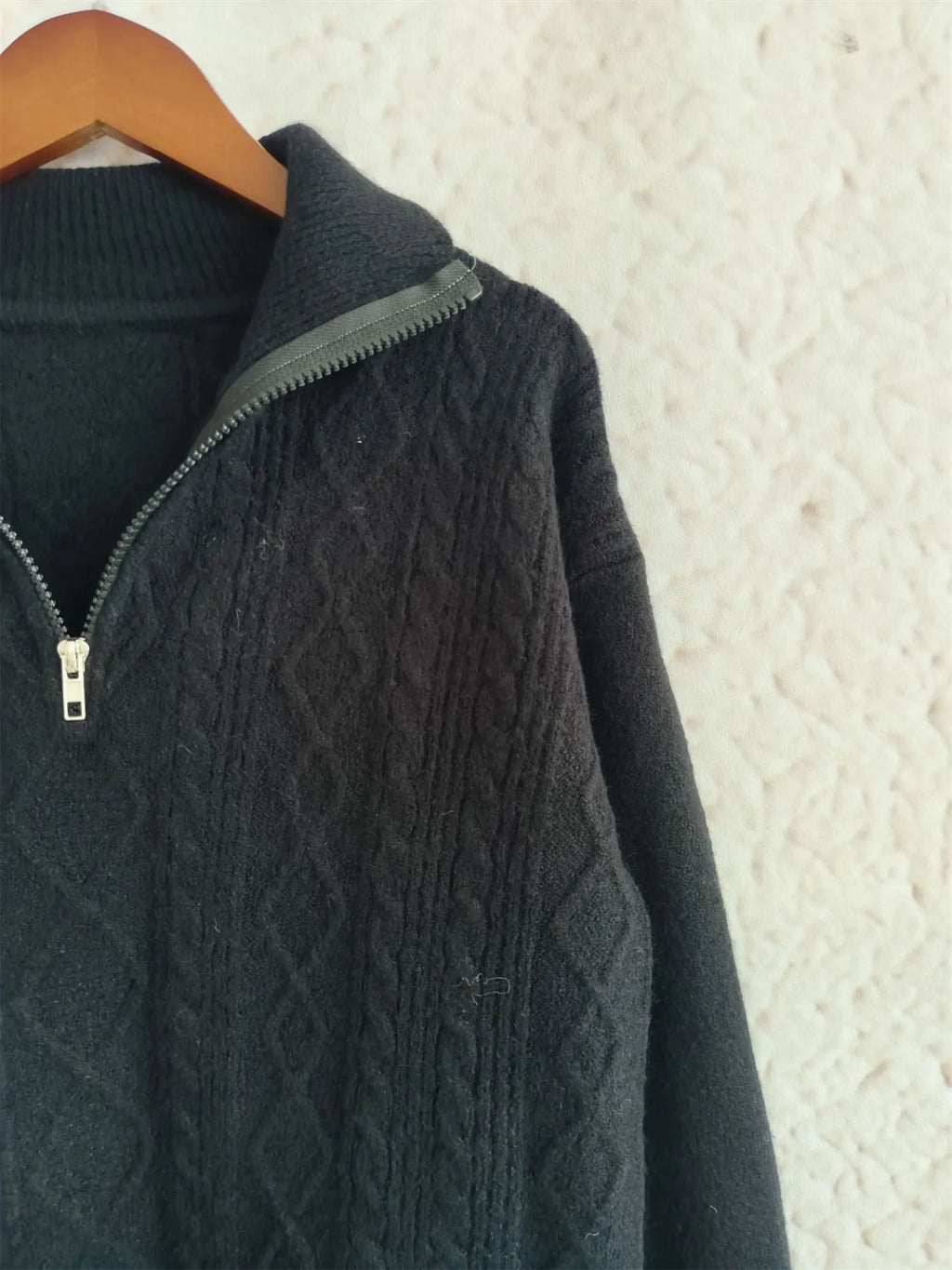 Texture Zip Collar Long Sleeve Sweater