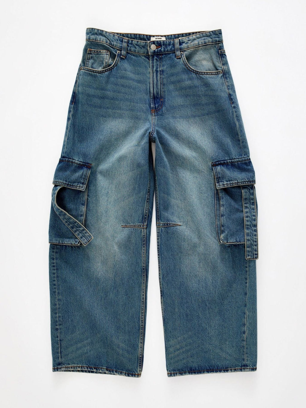 Vintage Wash Wide Leg Cargo Jeans