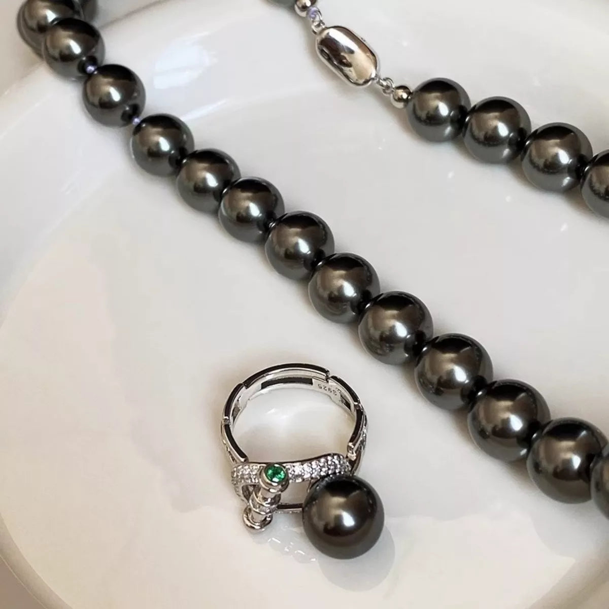 925 Sterling Silver Zircon Pearl Ring