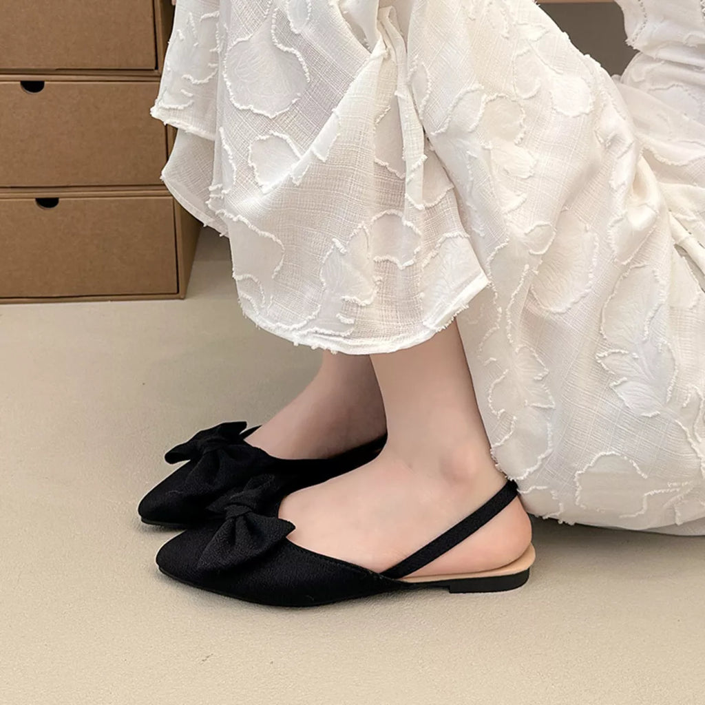Bow-Decorated Pointed-Toe Slingback Sandals