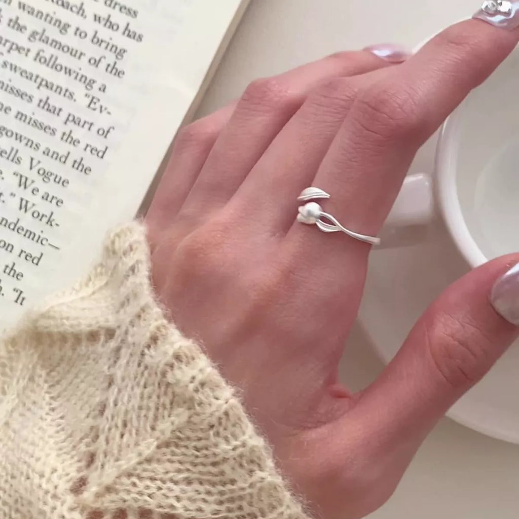 925 Sterling Silver Flower Bypass Ring