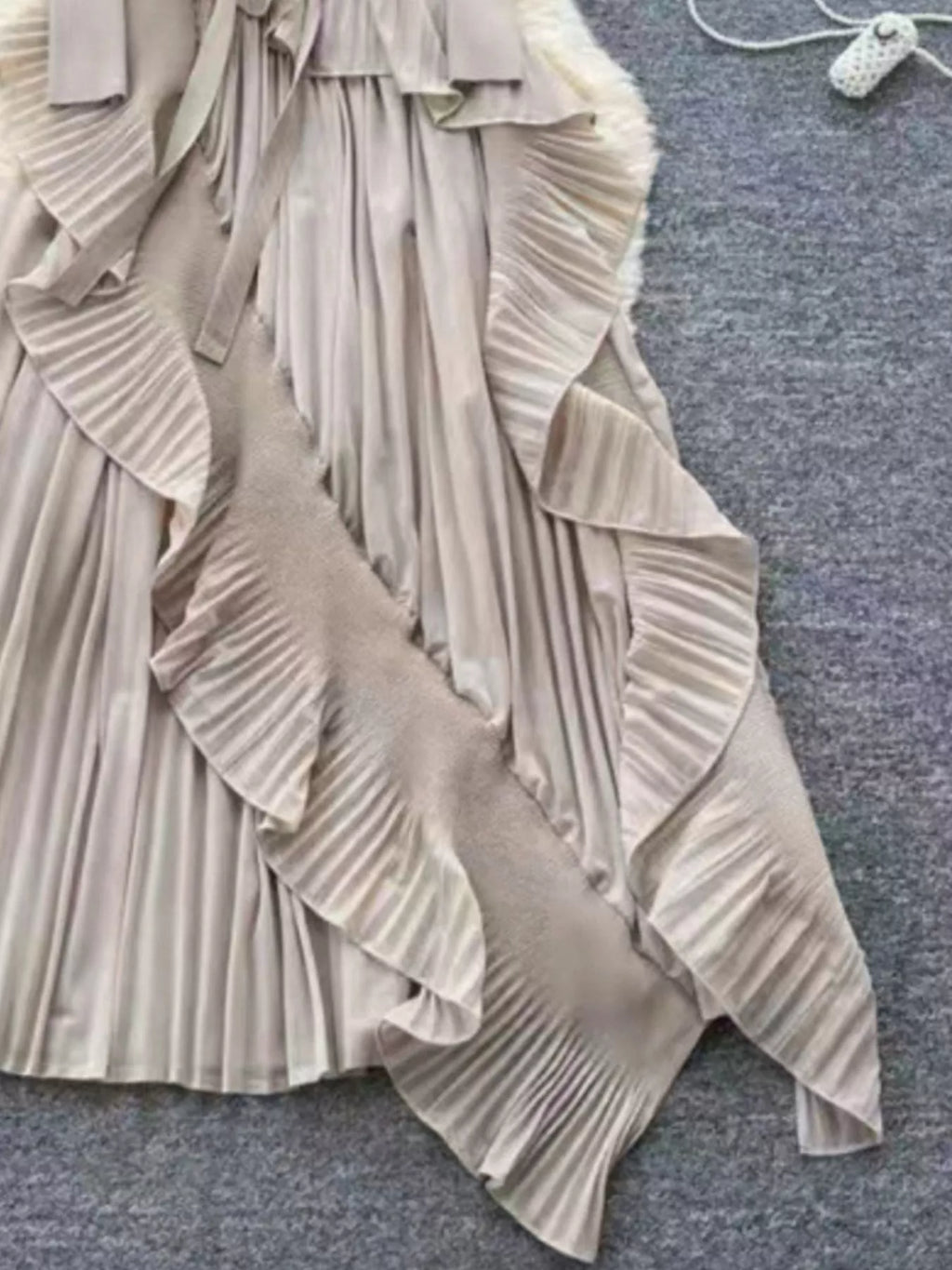 Ruffle Trim Pleated Midi Dress