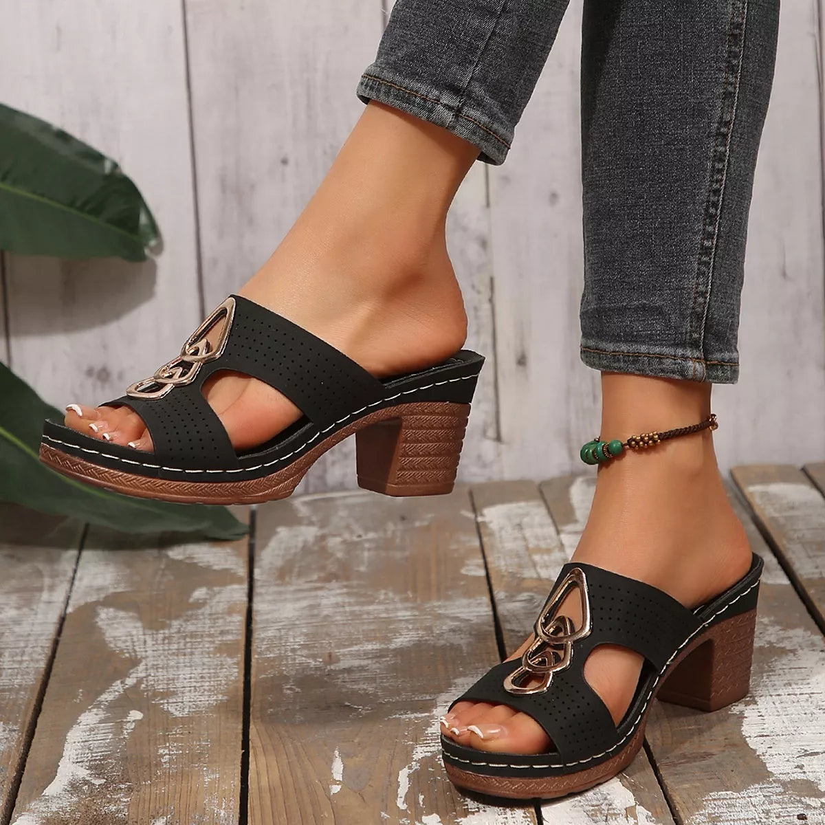 Open Toe Block Heel Sandals