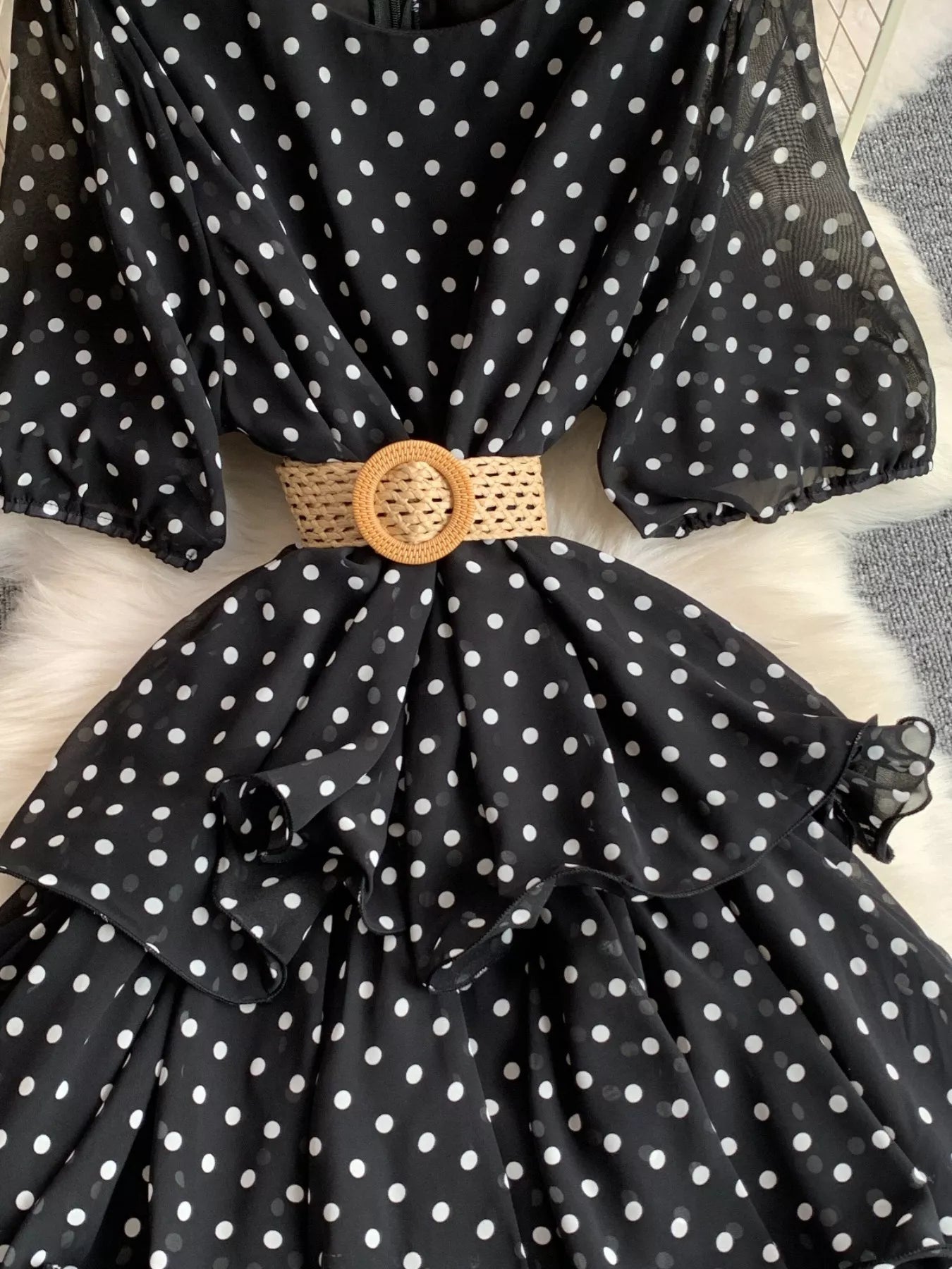 Polka Dot Ruffled Tiered Dress