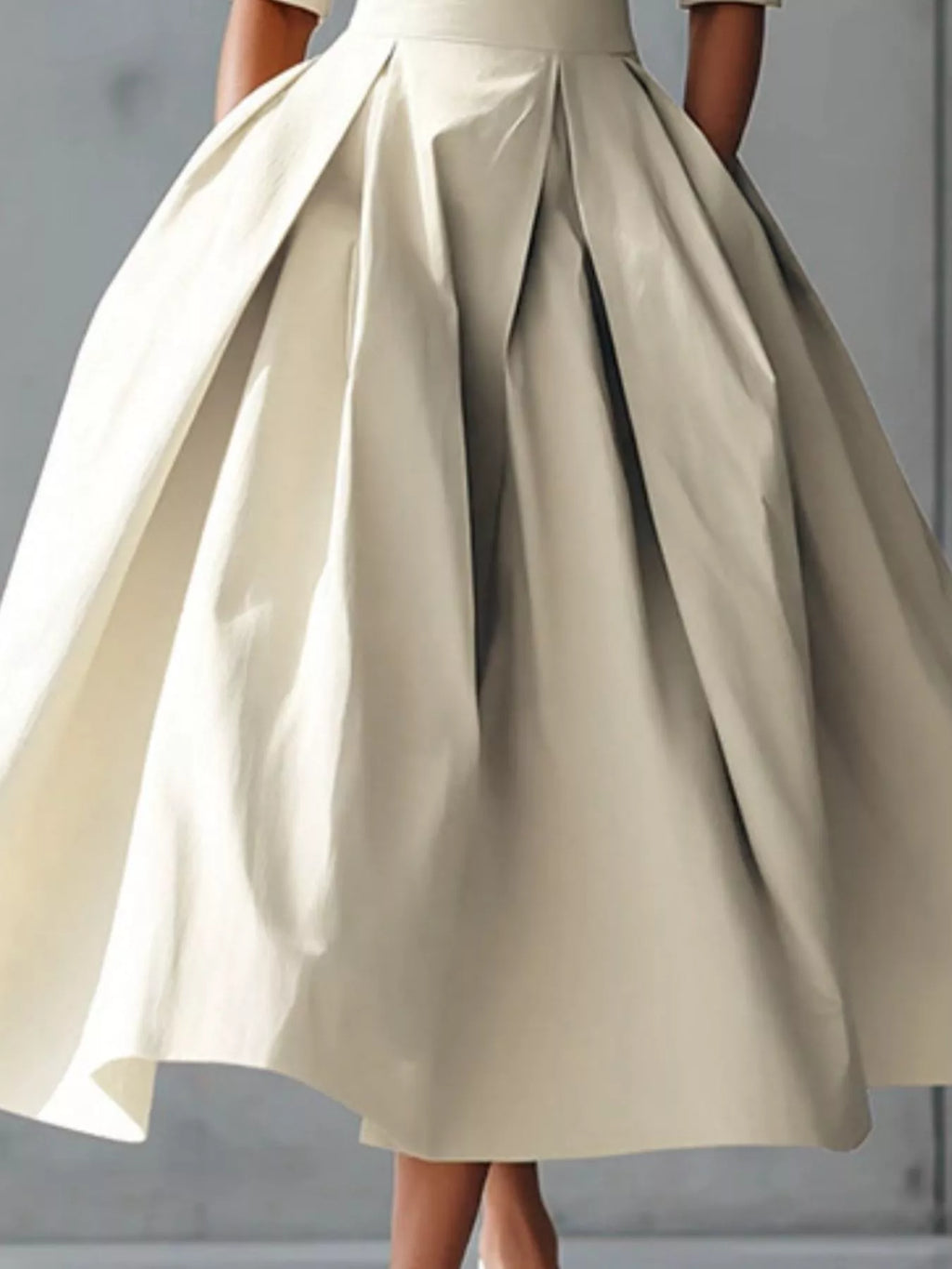 Round Neck A-Line Midi Dress