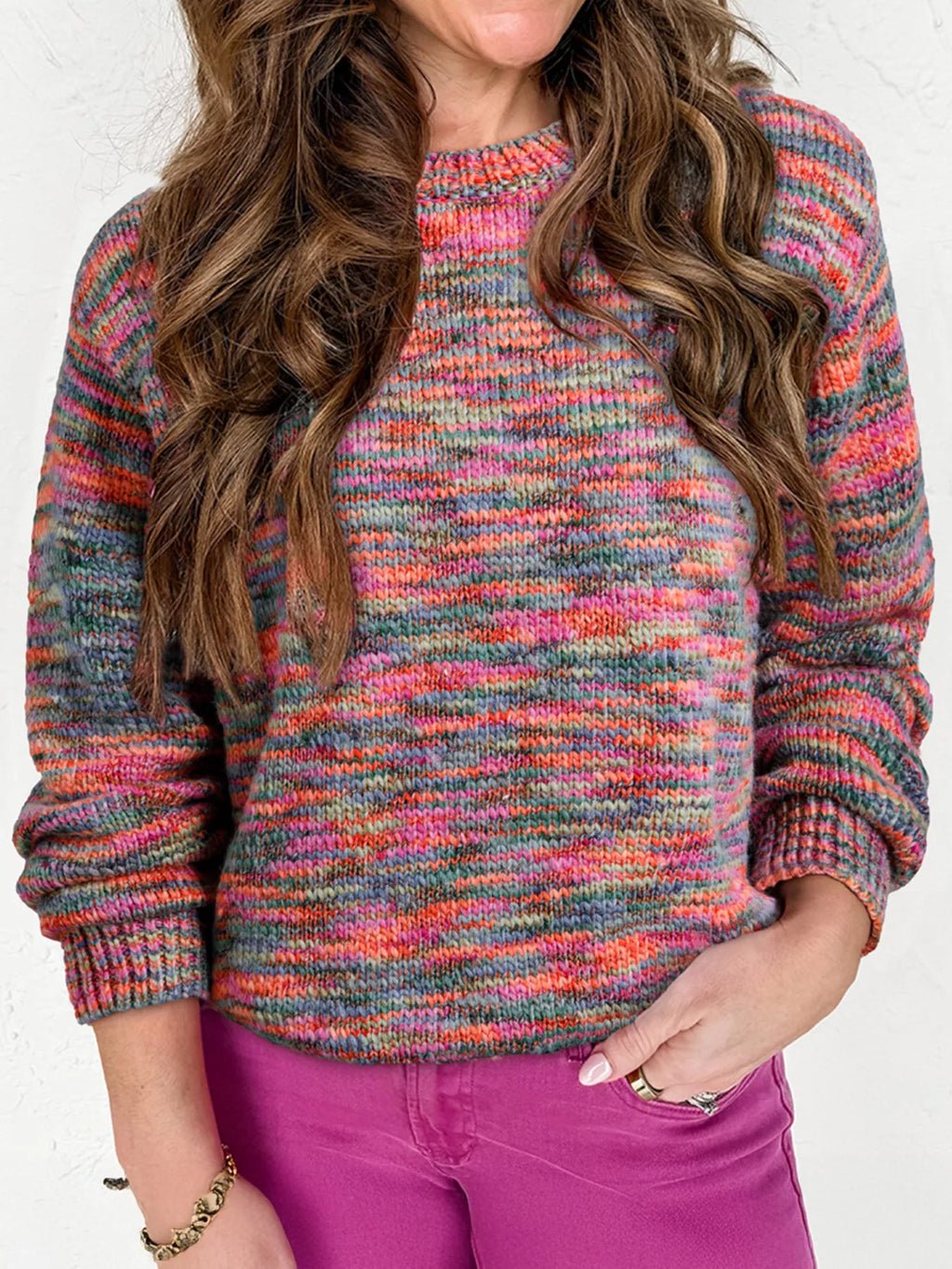 Space Dye Yarn Crew Neck Sweater