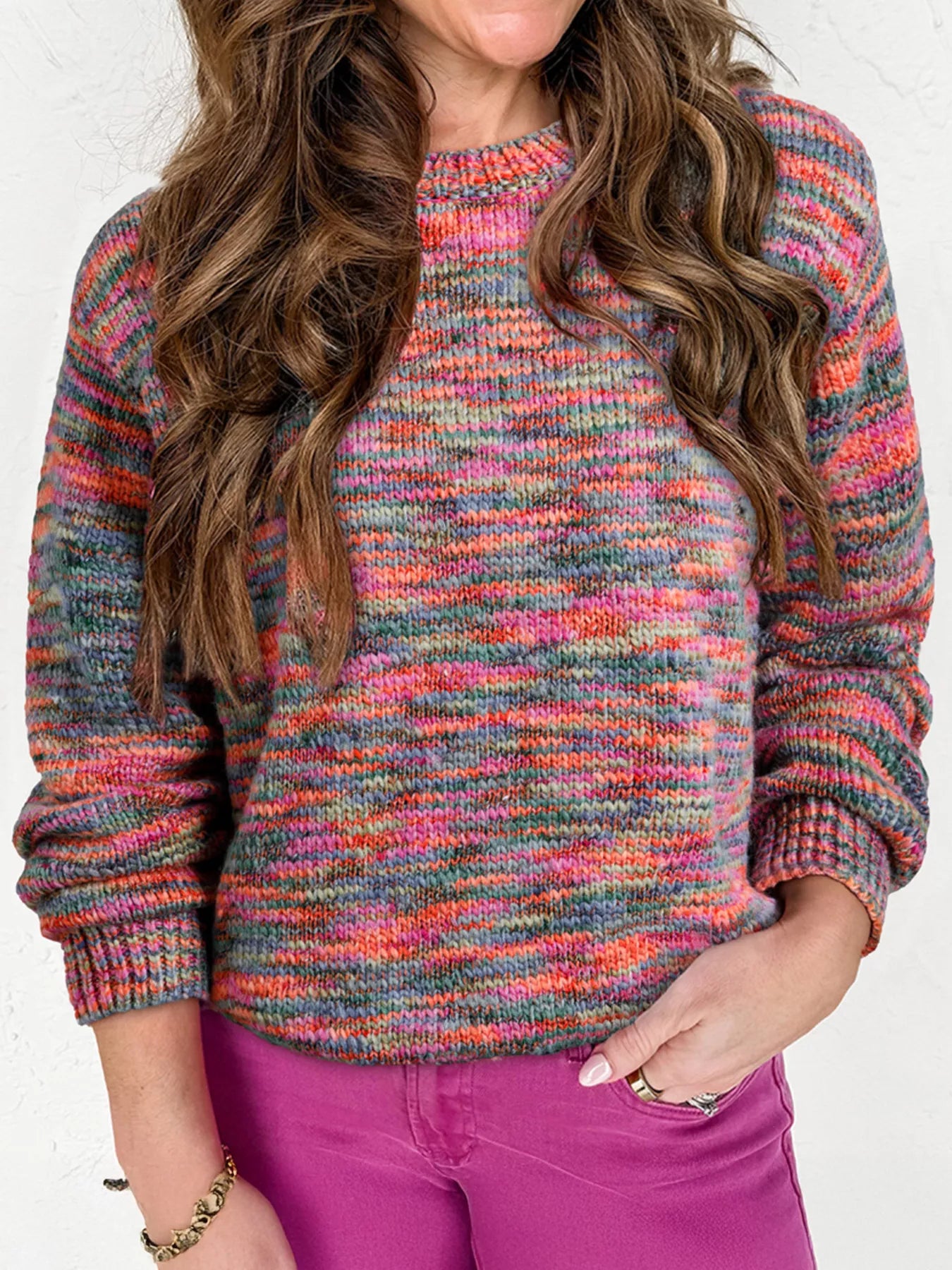 Space Dye Yarn Crew Neck Sweater