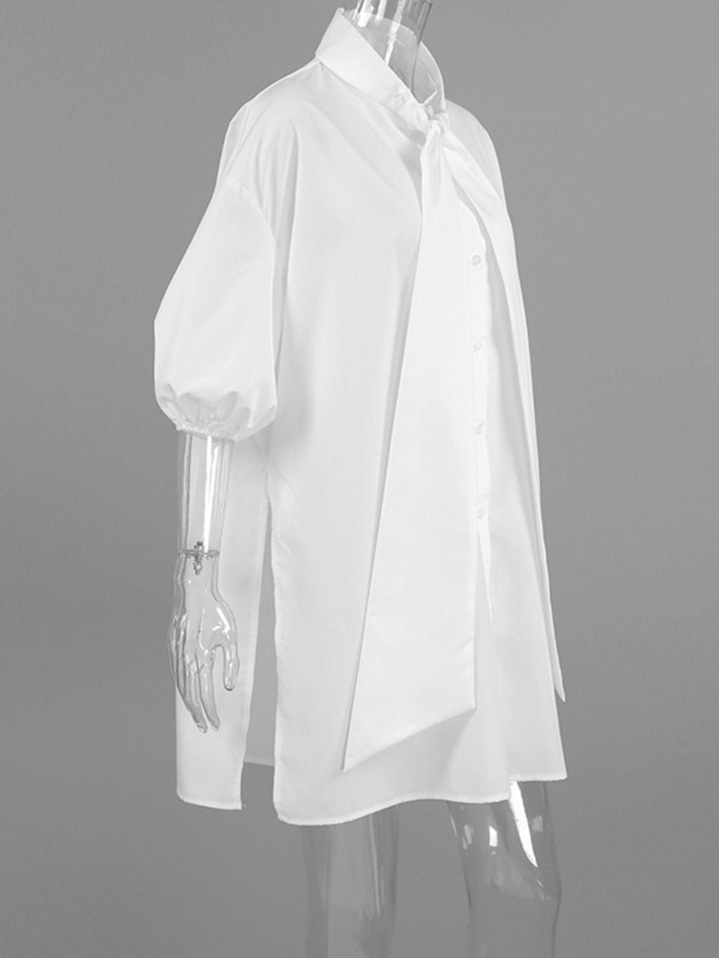 Tied Button Up Puff Sleeve Shirt