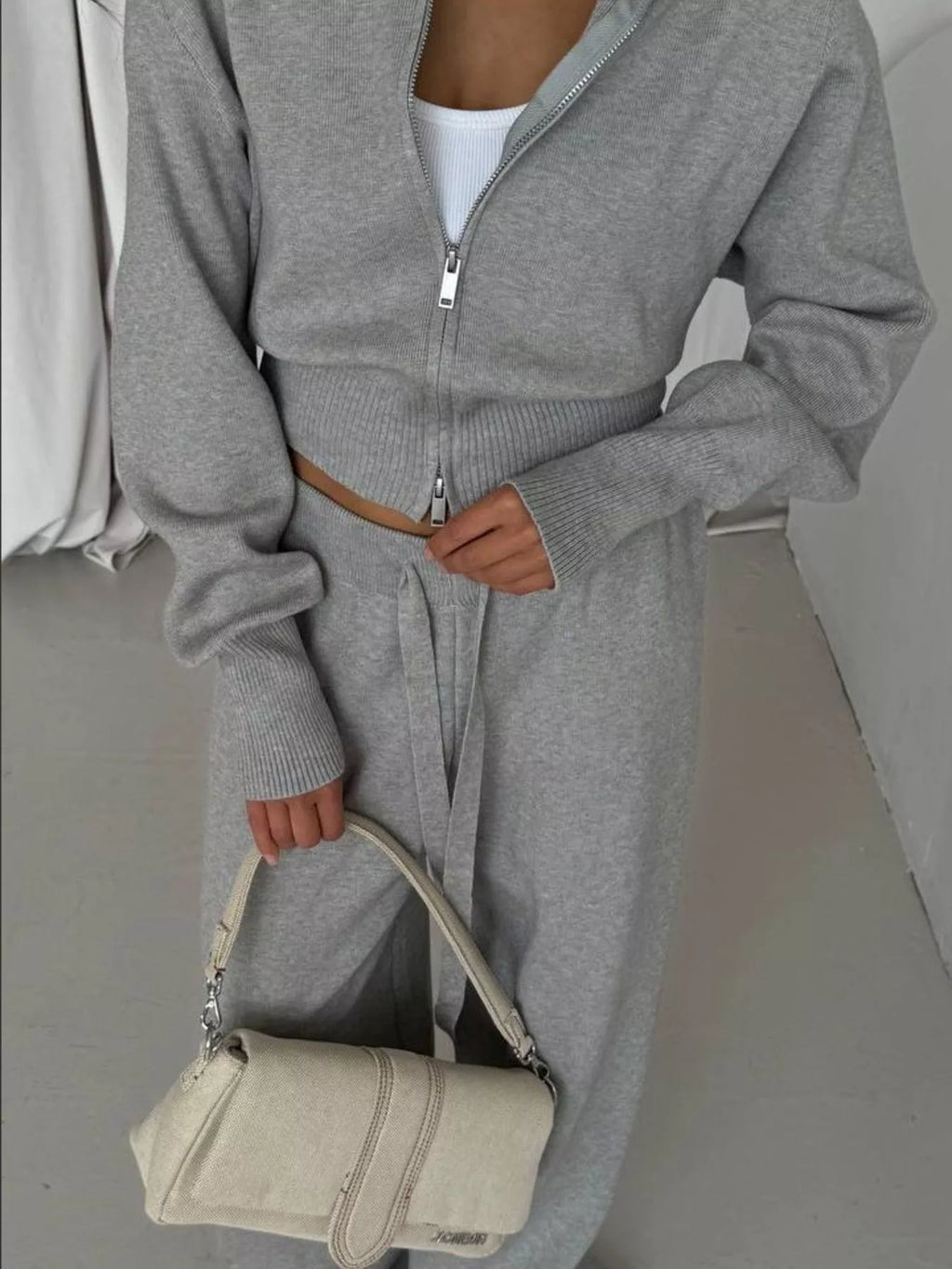 Zip-Up Outerwear and  Drawstring Pants Set