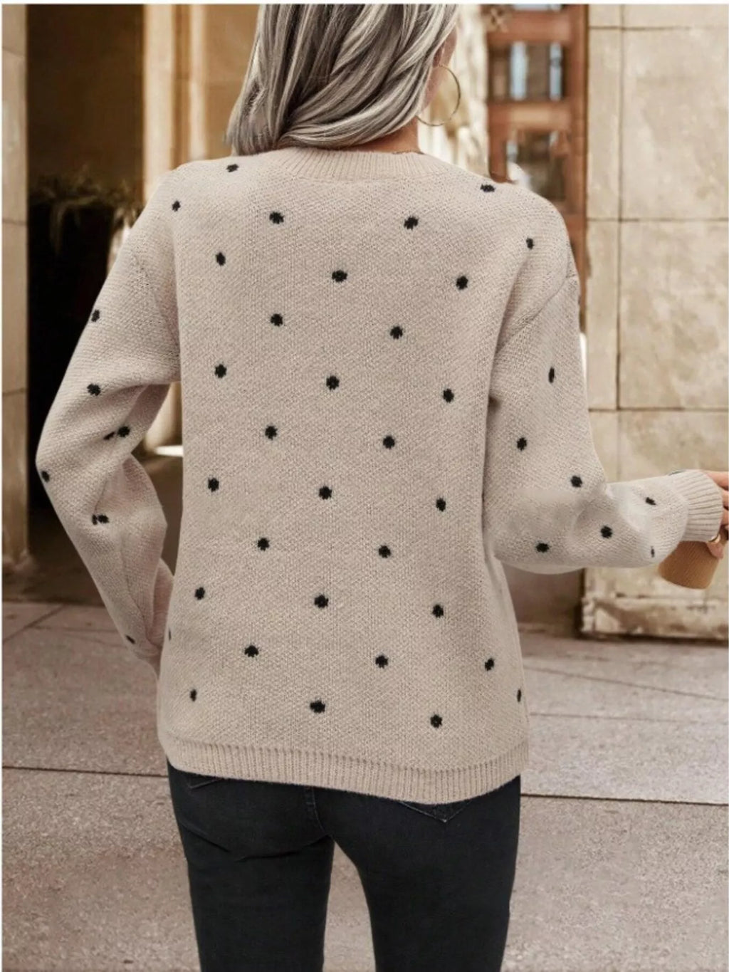 Polka Dot Round Neck Sweater