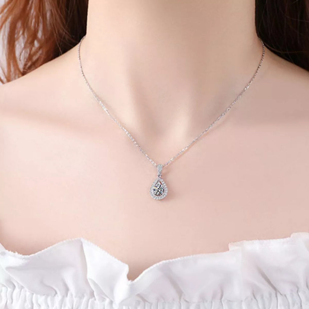 5 Carat 925 Sterling Silver Moissanite Teardrop Necklace