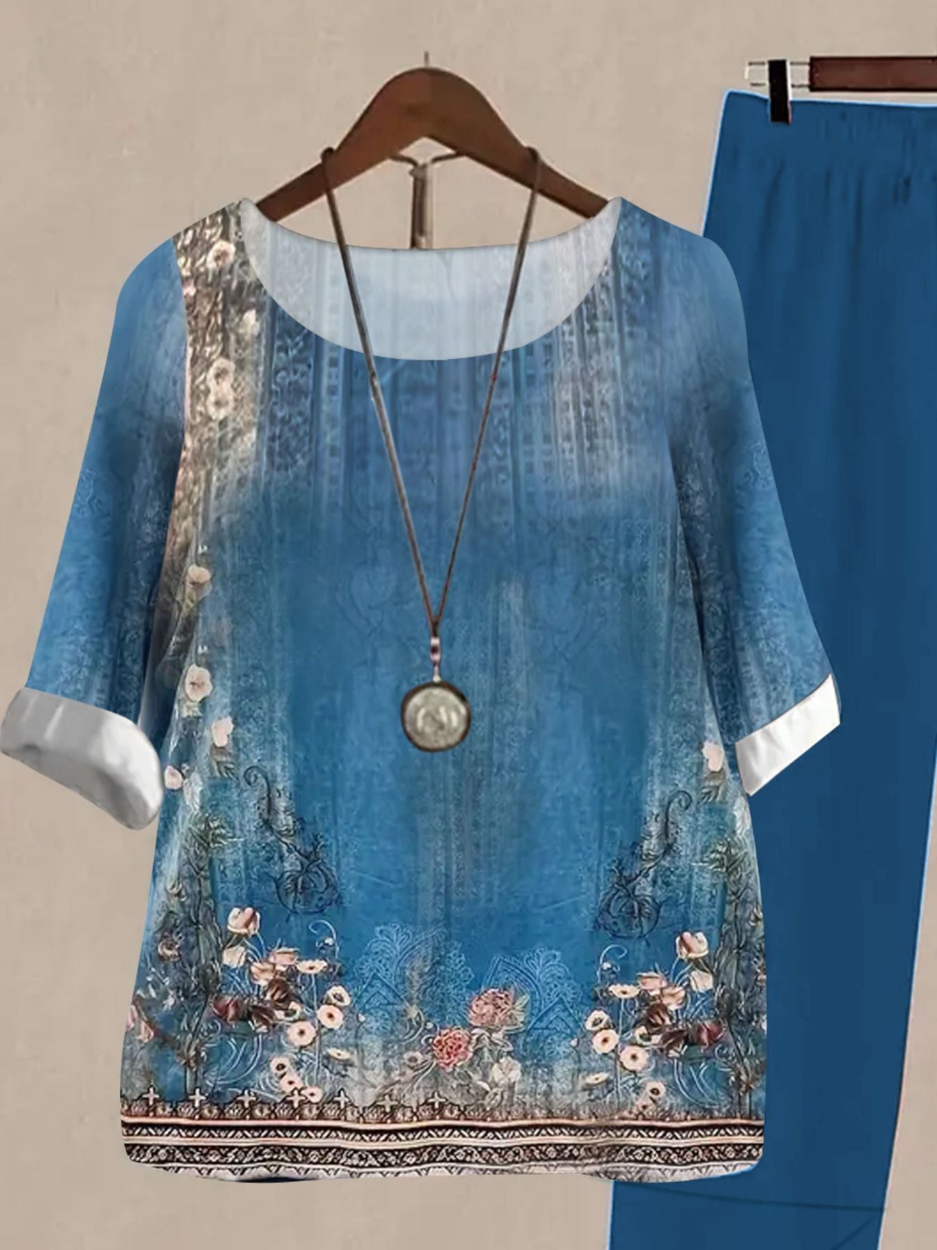 Printed Half Sleeve Top and Pants Set