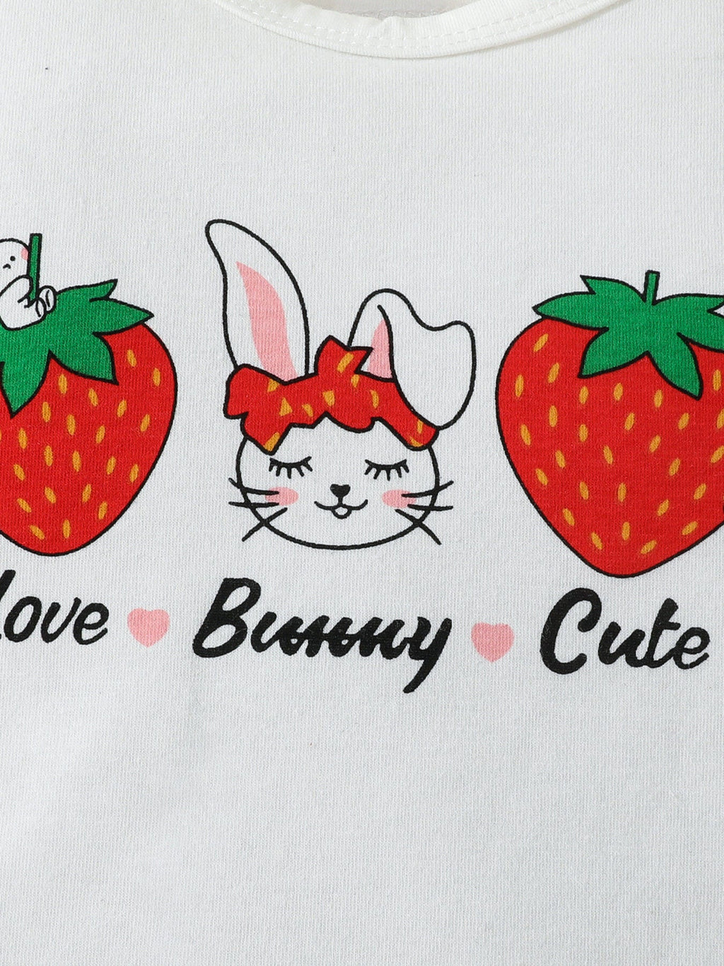 Children's Strawberry Bunny Graphic Ruffle Sleeve Top and Skirt Set