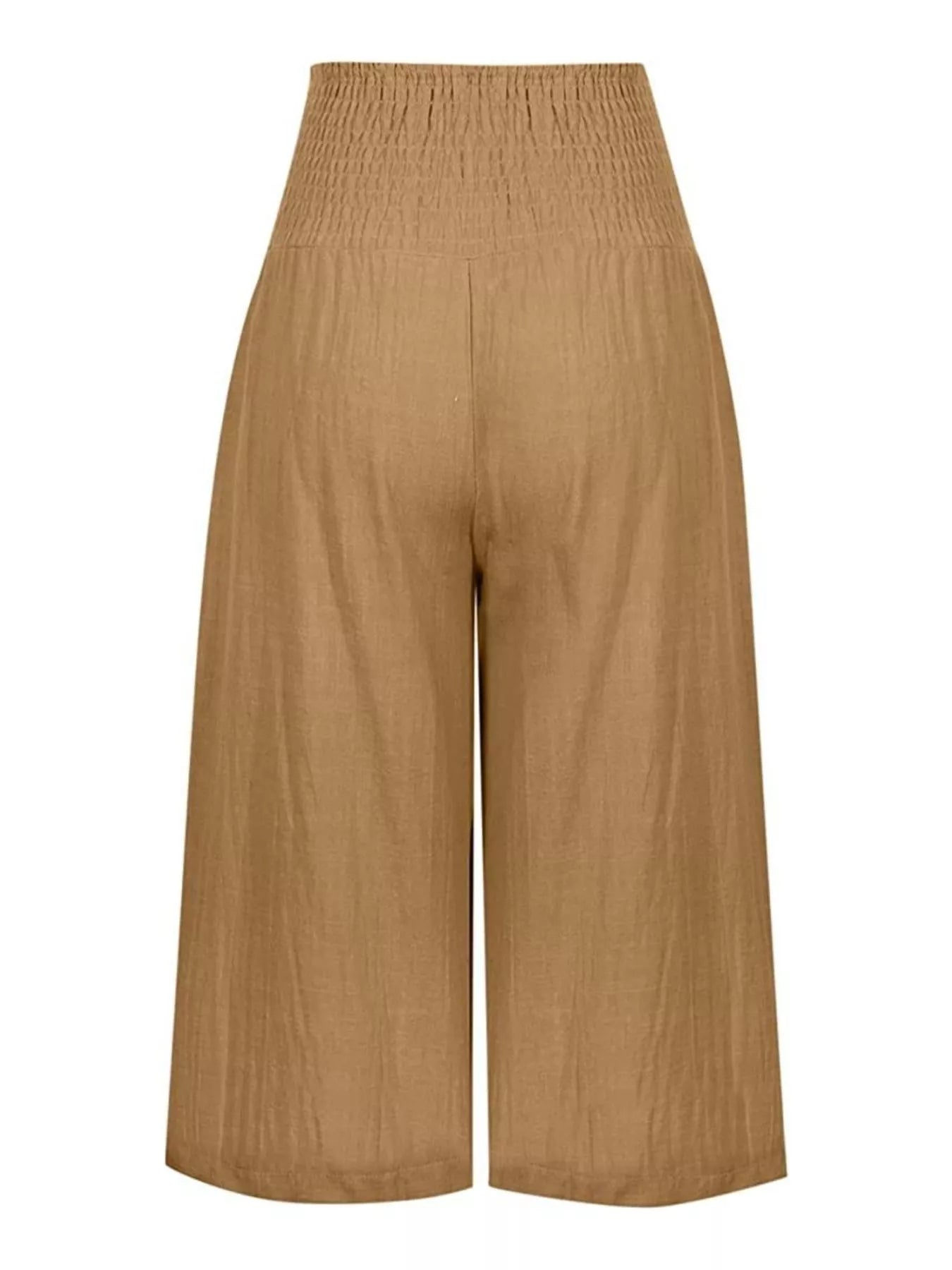 Smocked Wide-Leg Capri Pants
