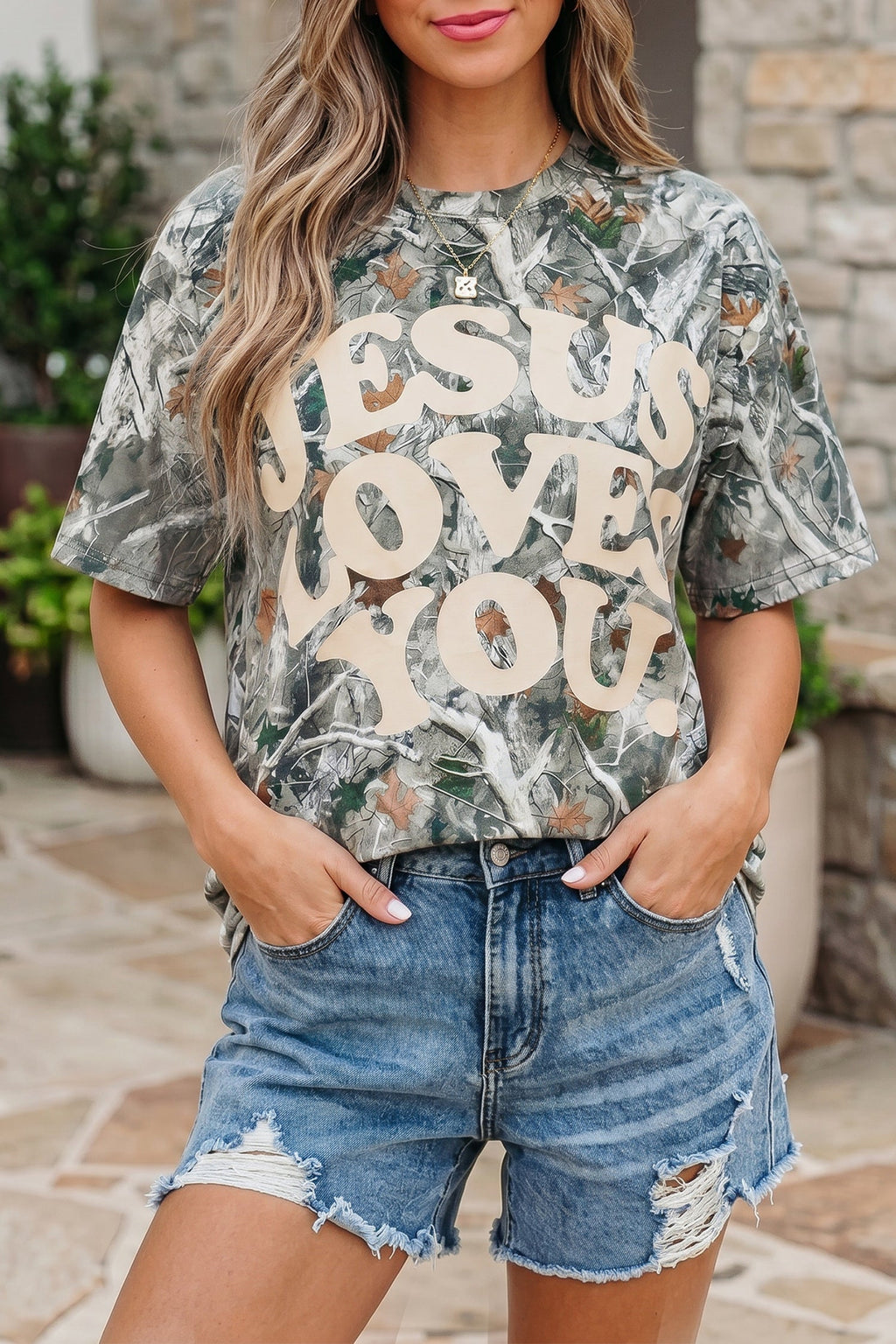 Love Like Jesus Camo Woodland Tee