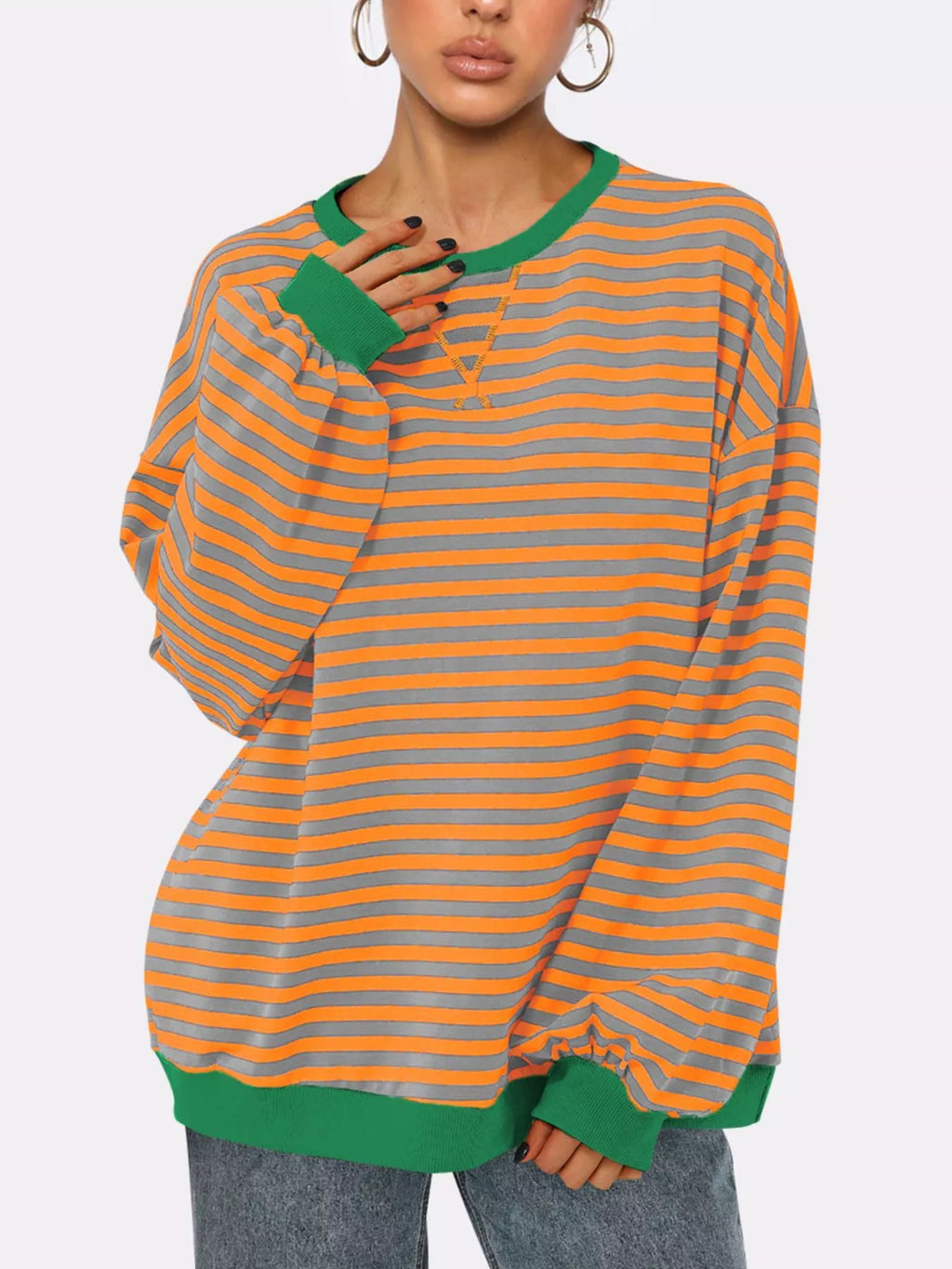 Striped Round Neck Long Sleeve Sweatshirt