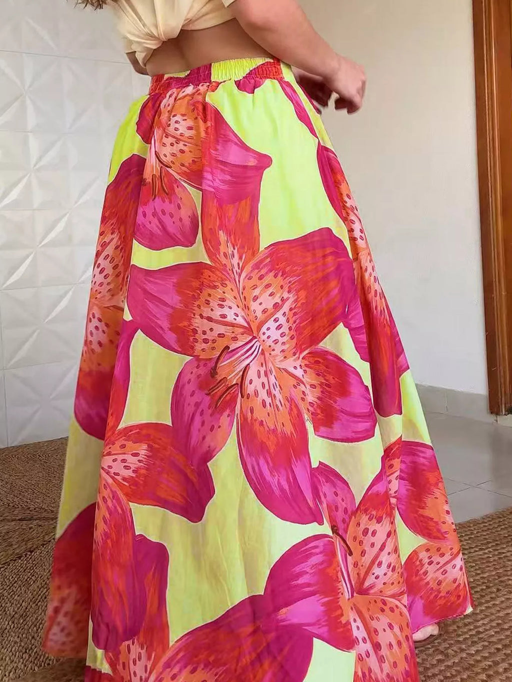 Floral Print Flowy Maxi Skirt