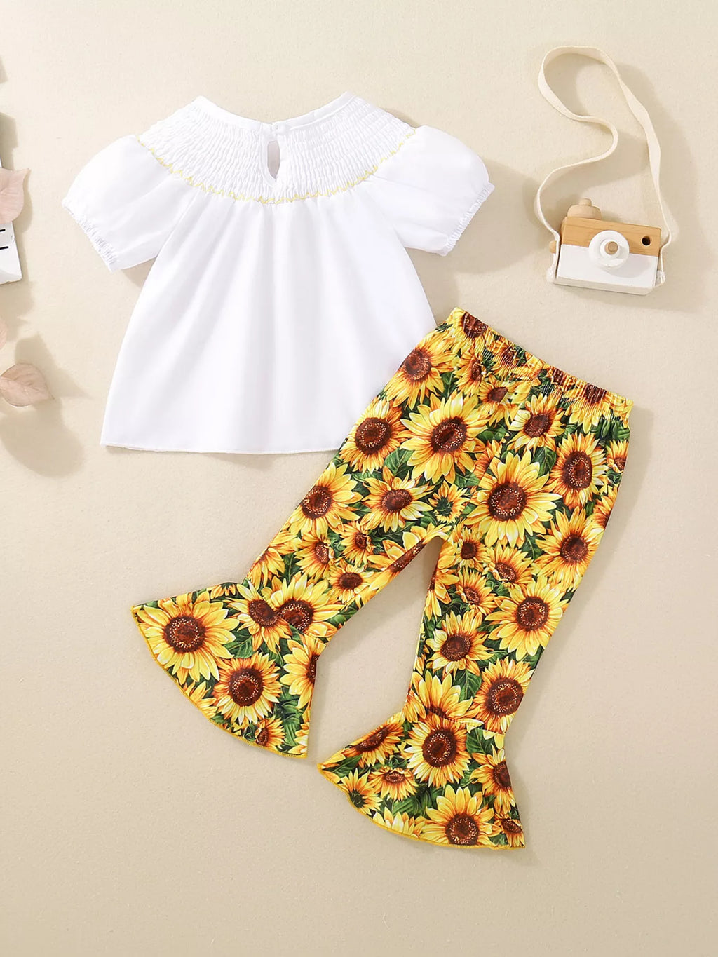 Children's Sunflower Smocked Top and Bell Bottom Set