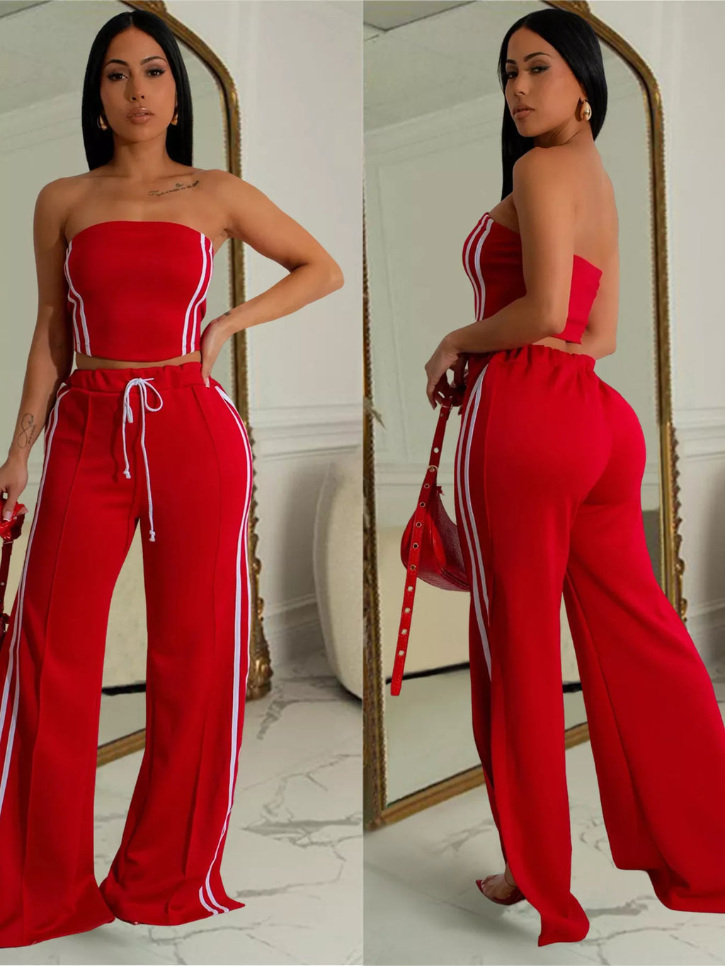 Sleeveless Tube Top and Wide Leg Pants Set