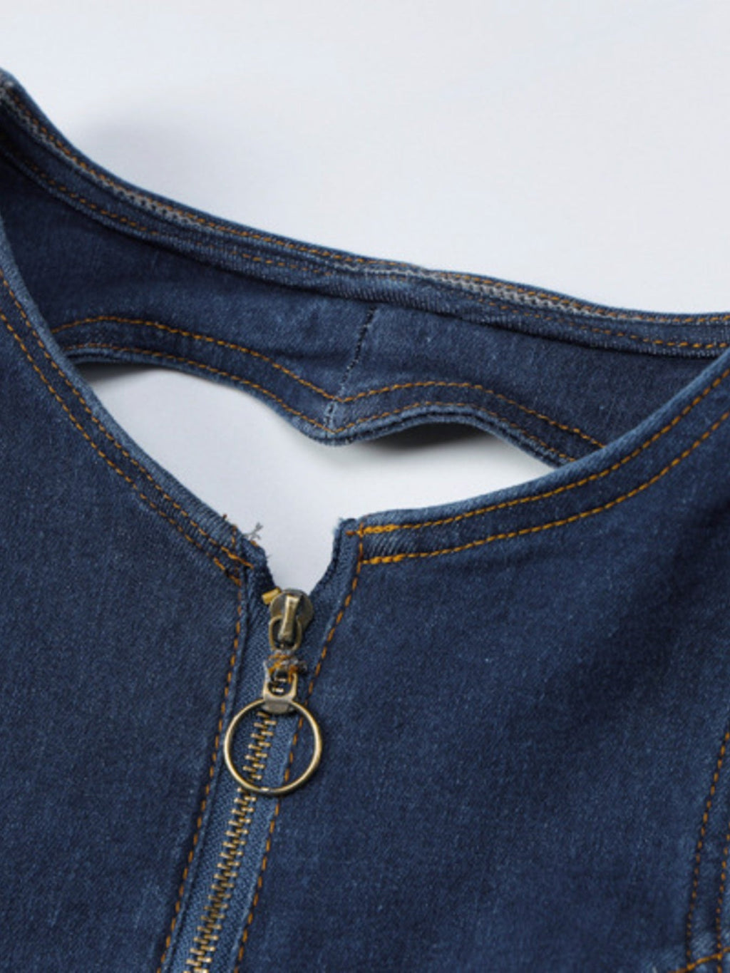 Zip Front Sleeveless Wide Leg Denim Jumpsuit