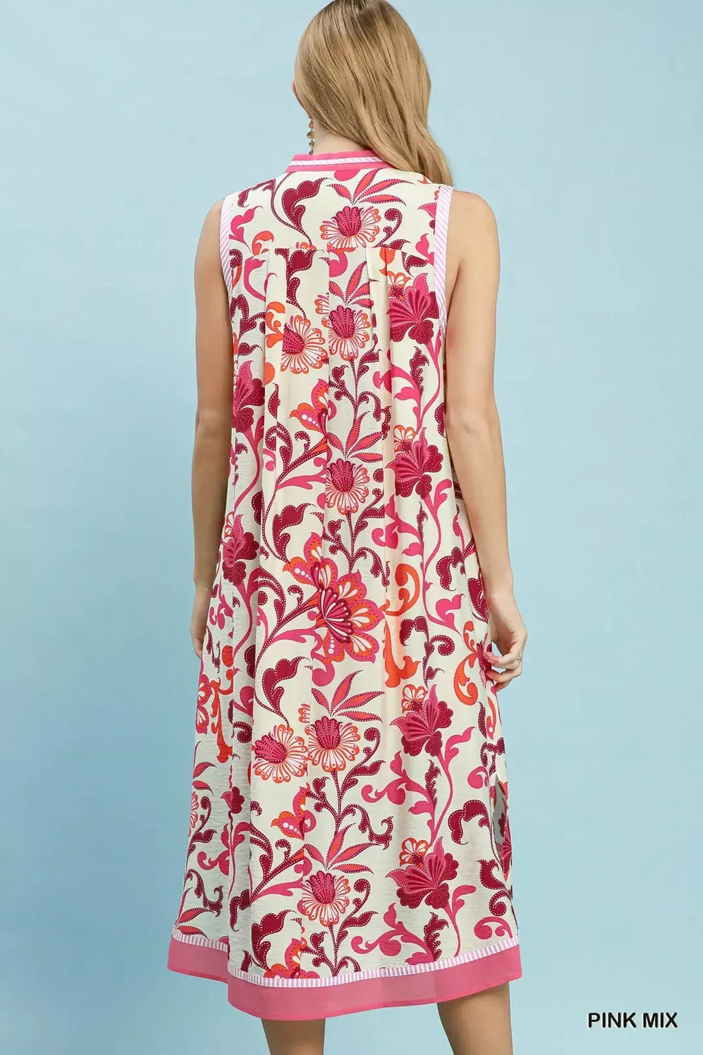 Umgee Floral Scroll Sleeveless Midi Dress