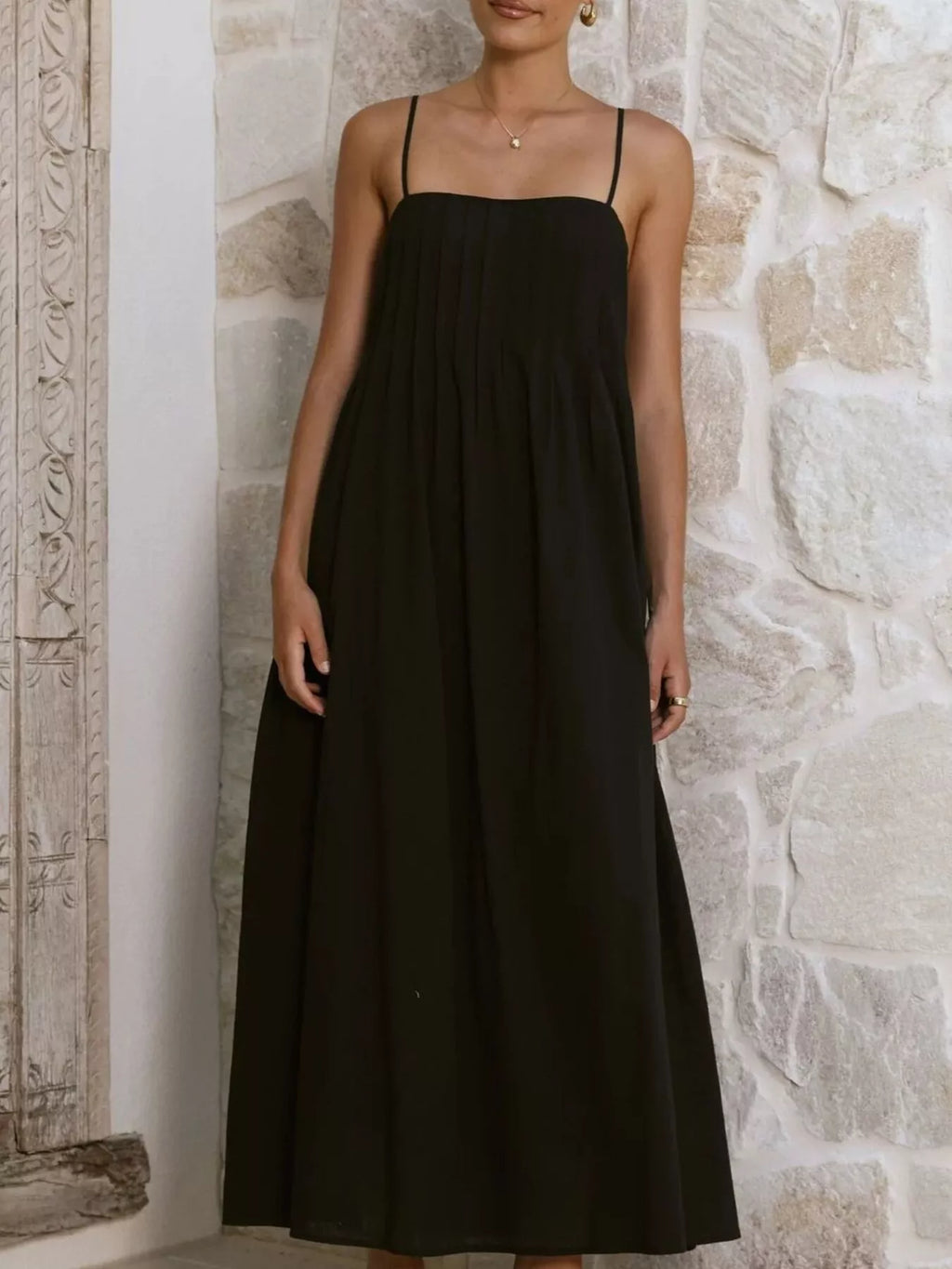 Pleated Bodice Midi Cami Dress