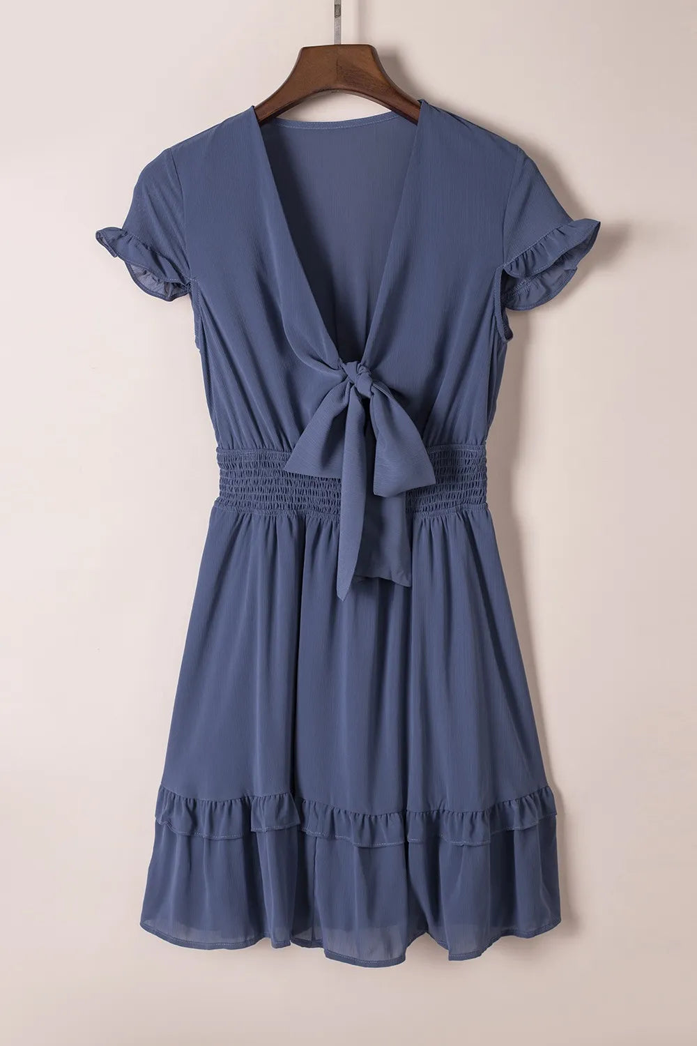Tie-Front Mini Dress with Smocked Waist