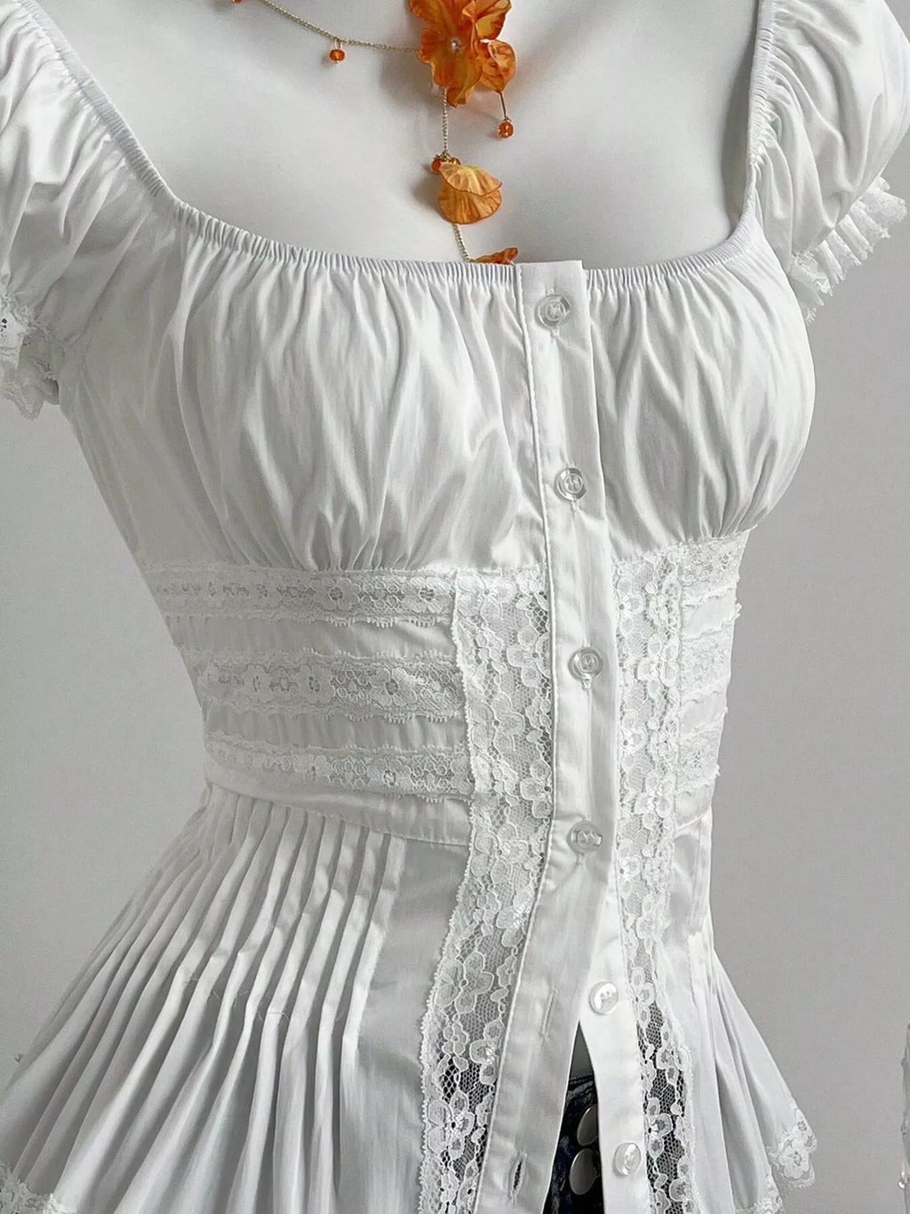 Lace Button Up Short Sleeve Shirt