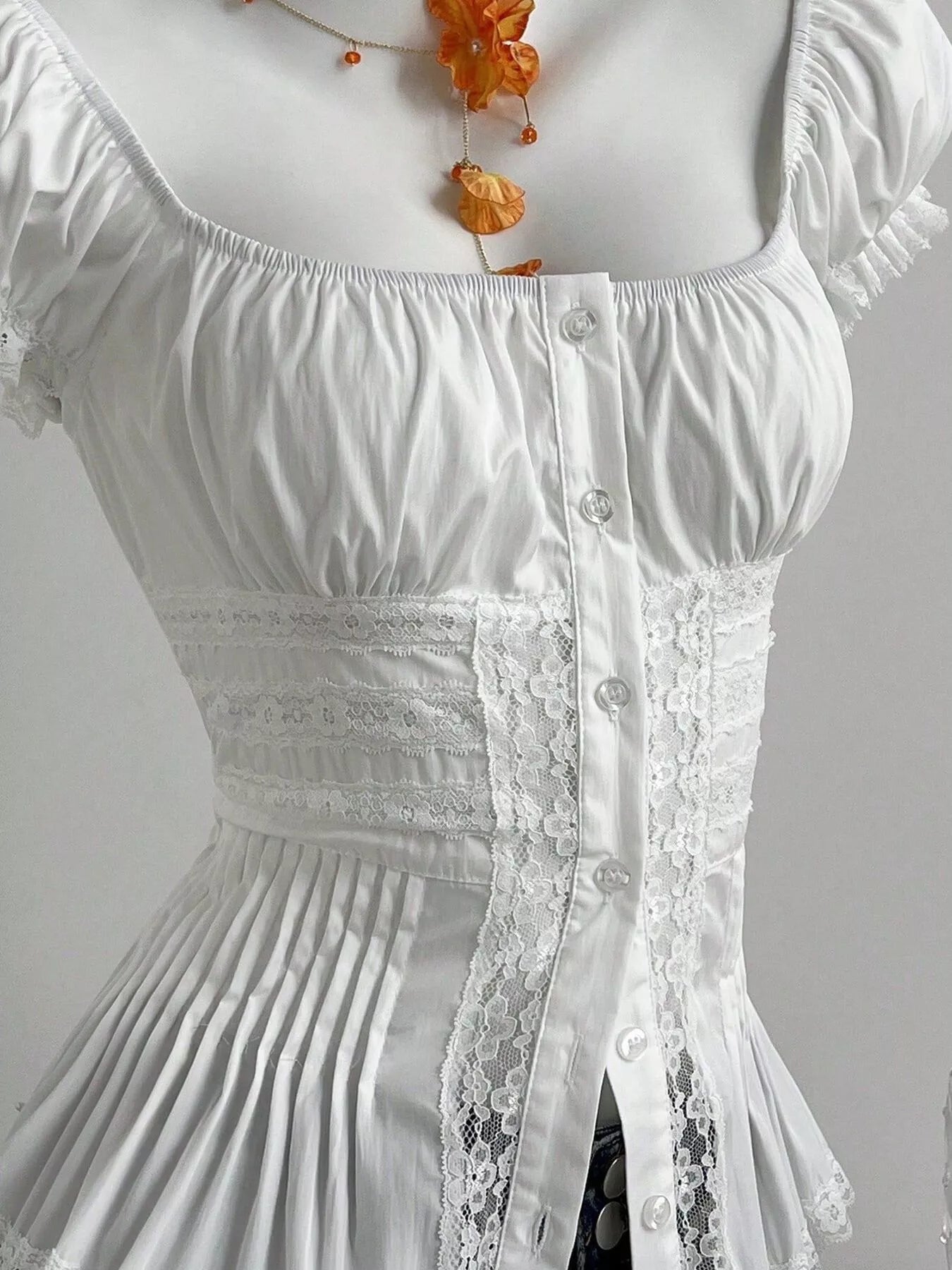 Lace Button Up Short Sleeve Shirt